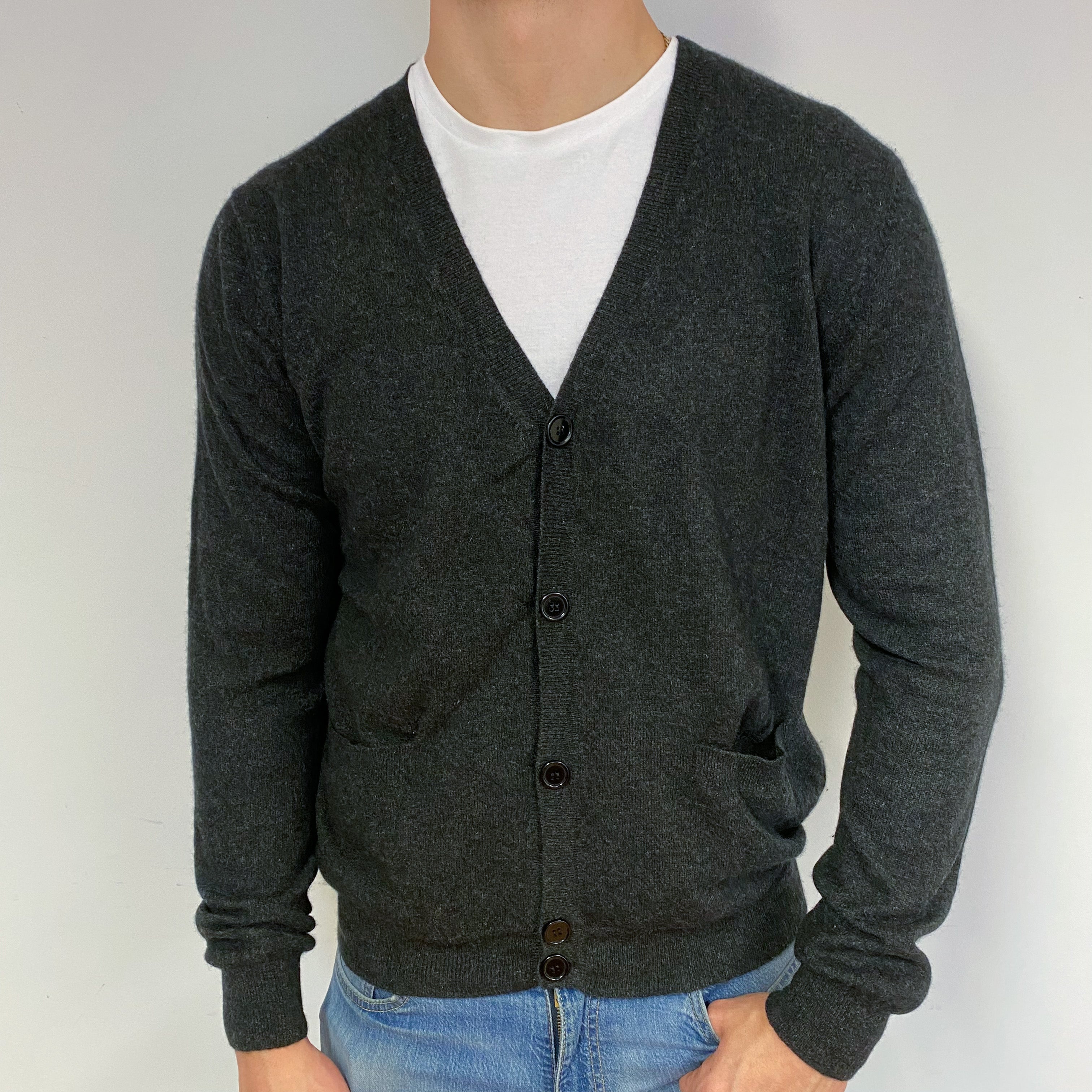 Men's Charcoal Grey Cashmere Cardigan XL