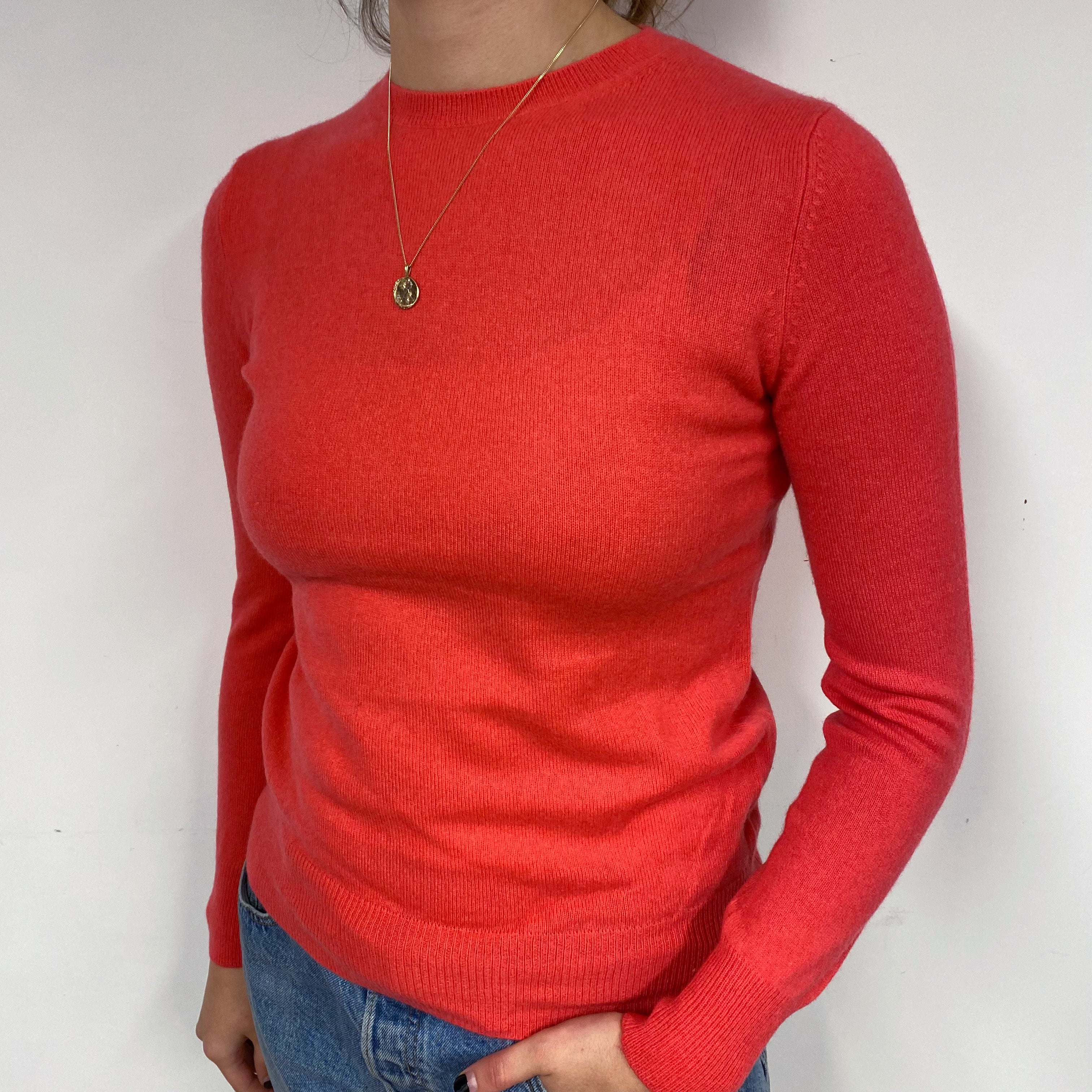 Bright Strawberry Pink Cashmere Crew Neck Jumper Small