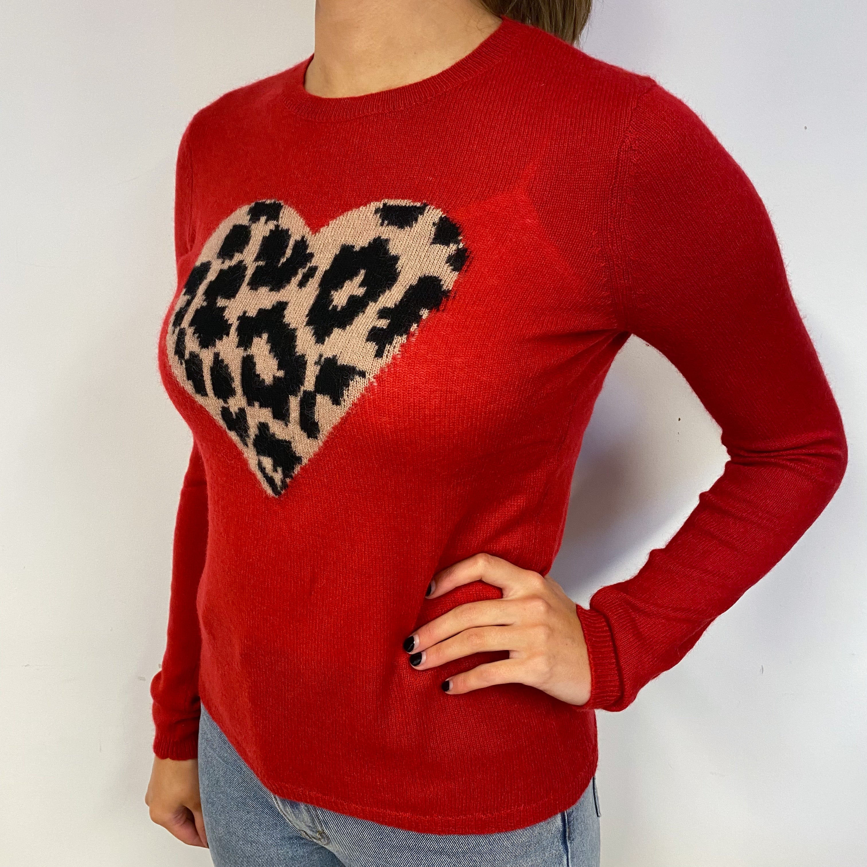 Scarlett Red with Heart Cashmere Crew Neck Jumper Small