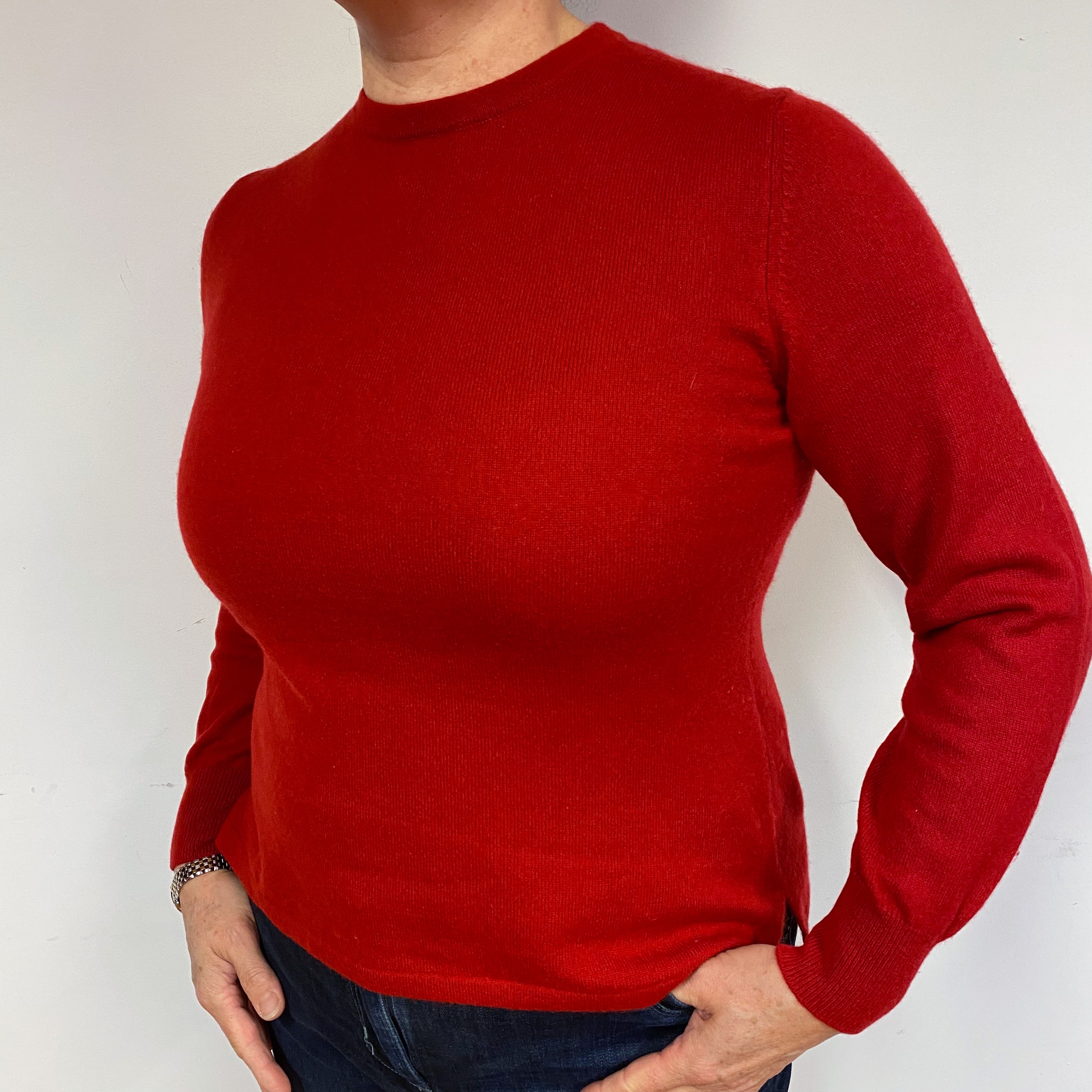 Scarlet Red Cashmere Crew Neck Jumper Large