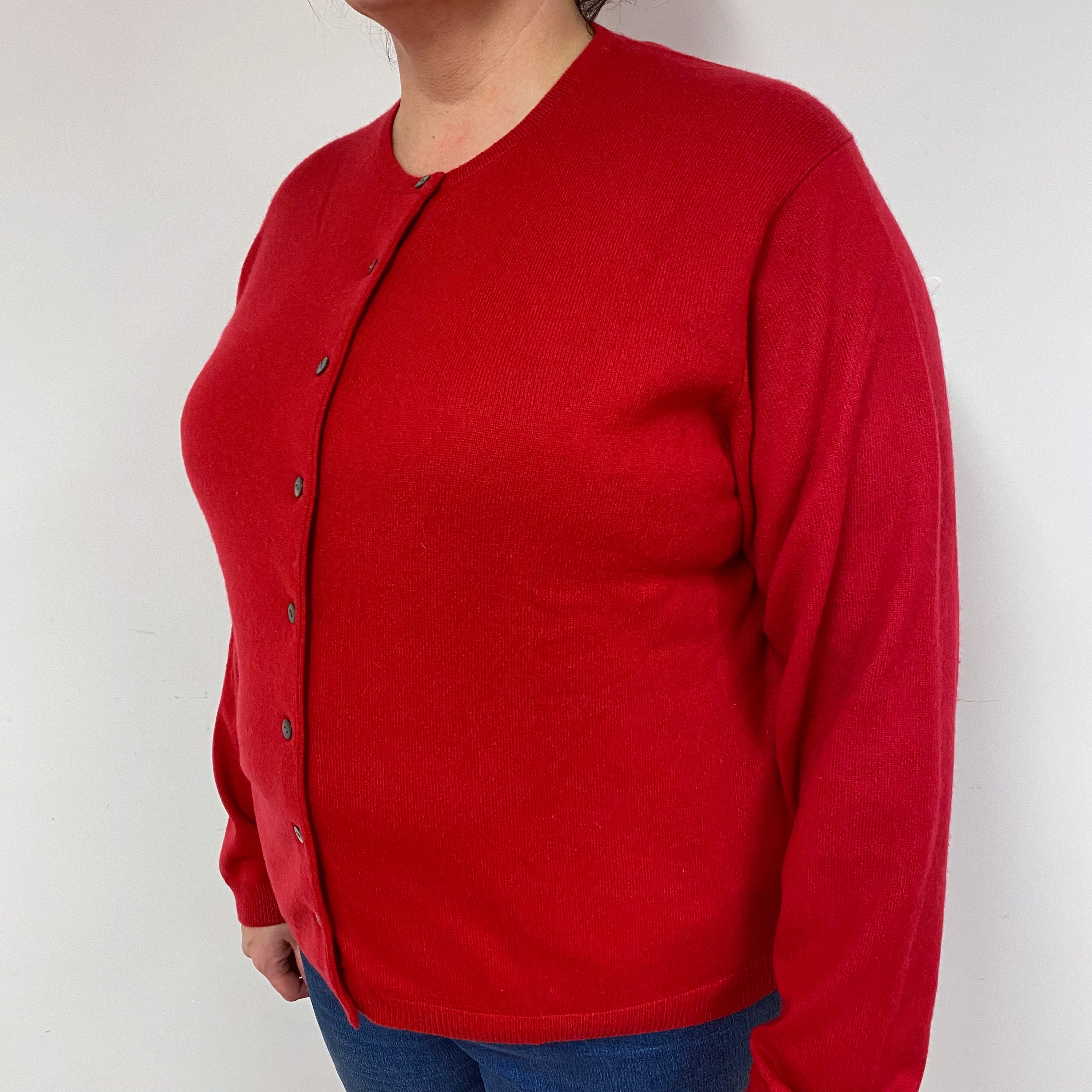 Ruby Red Cashmere Crew Neck Cardigan Extra Large