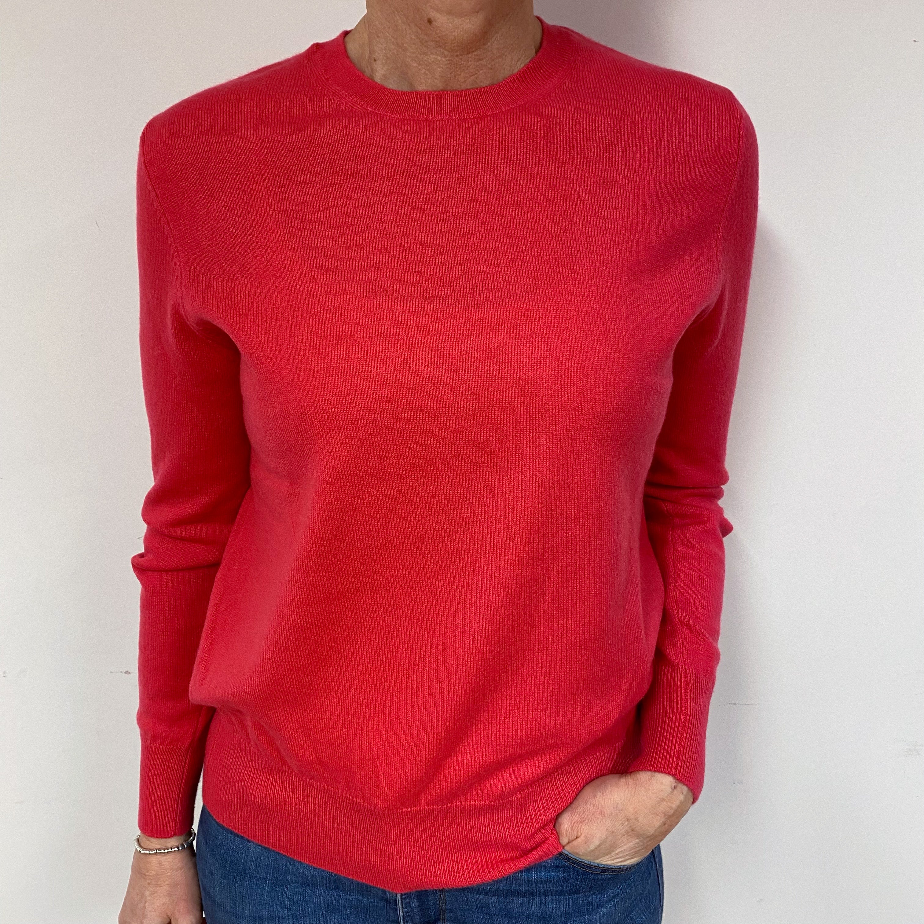 Vibrant Cranberry Pink Cashmere Crew Neck Jumper Medium