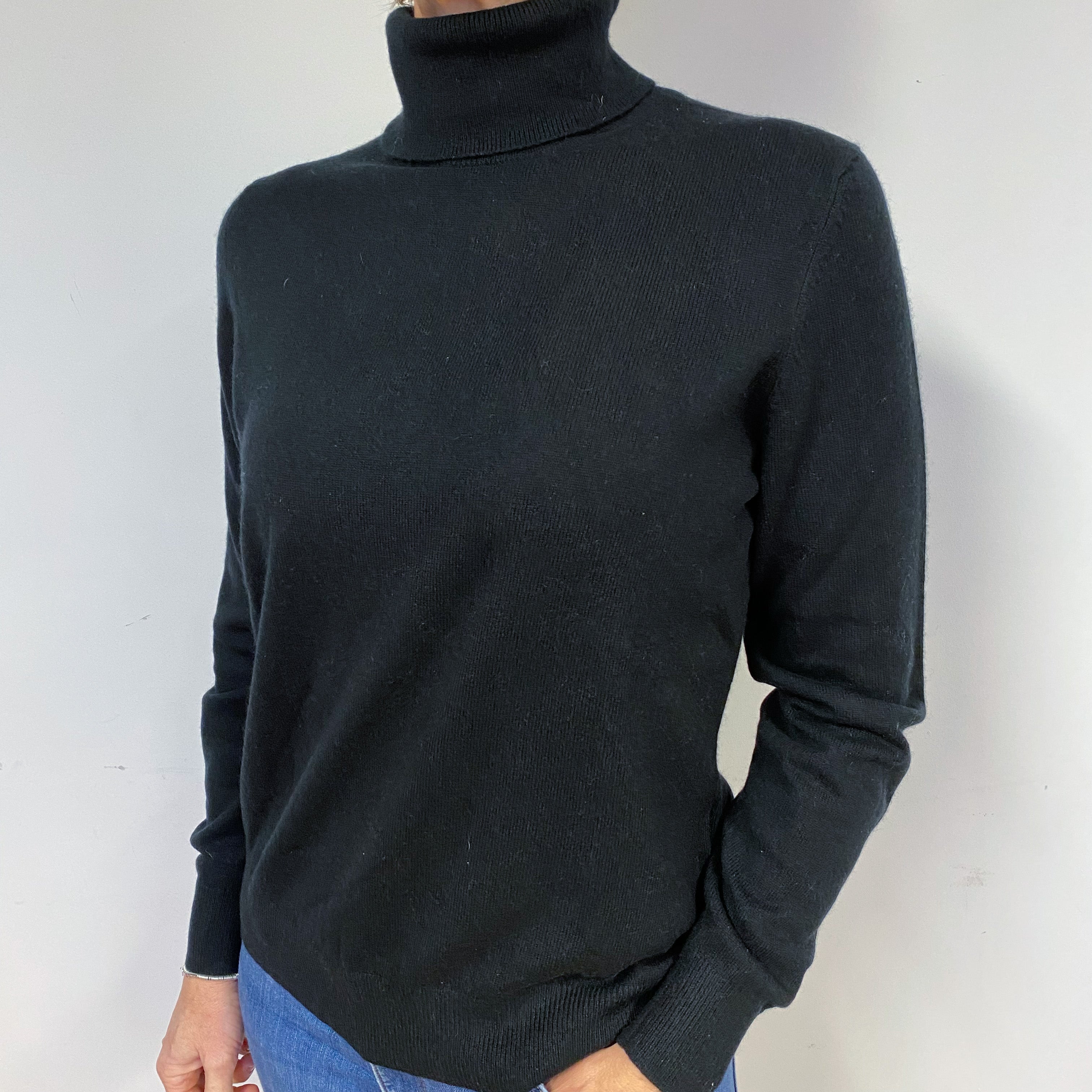 Black Cashmere Polo Neck Jumper Medium