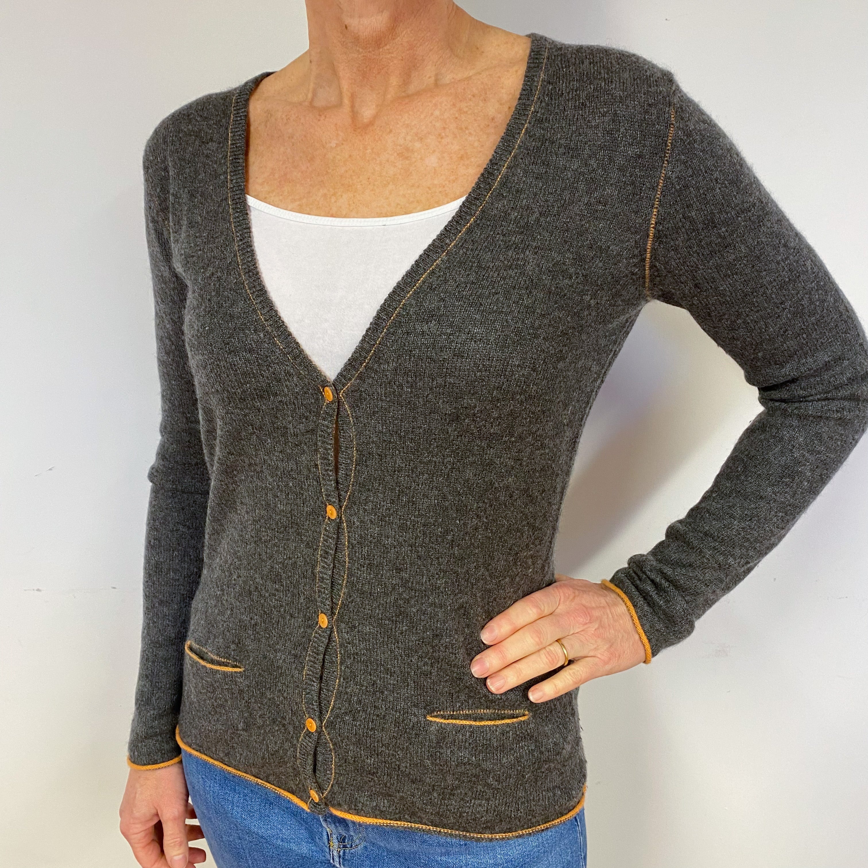 Slate Grey Cashmere V-Neck Cardigan Medium