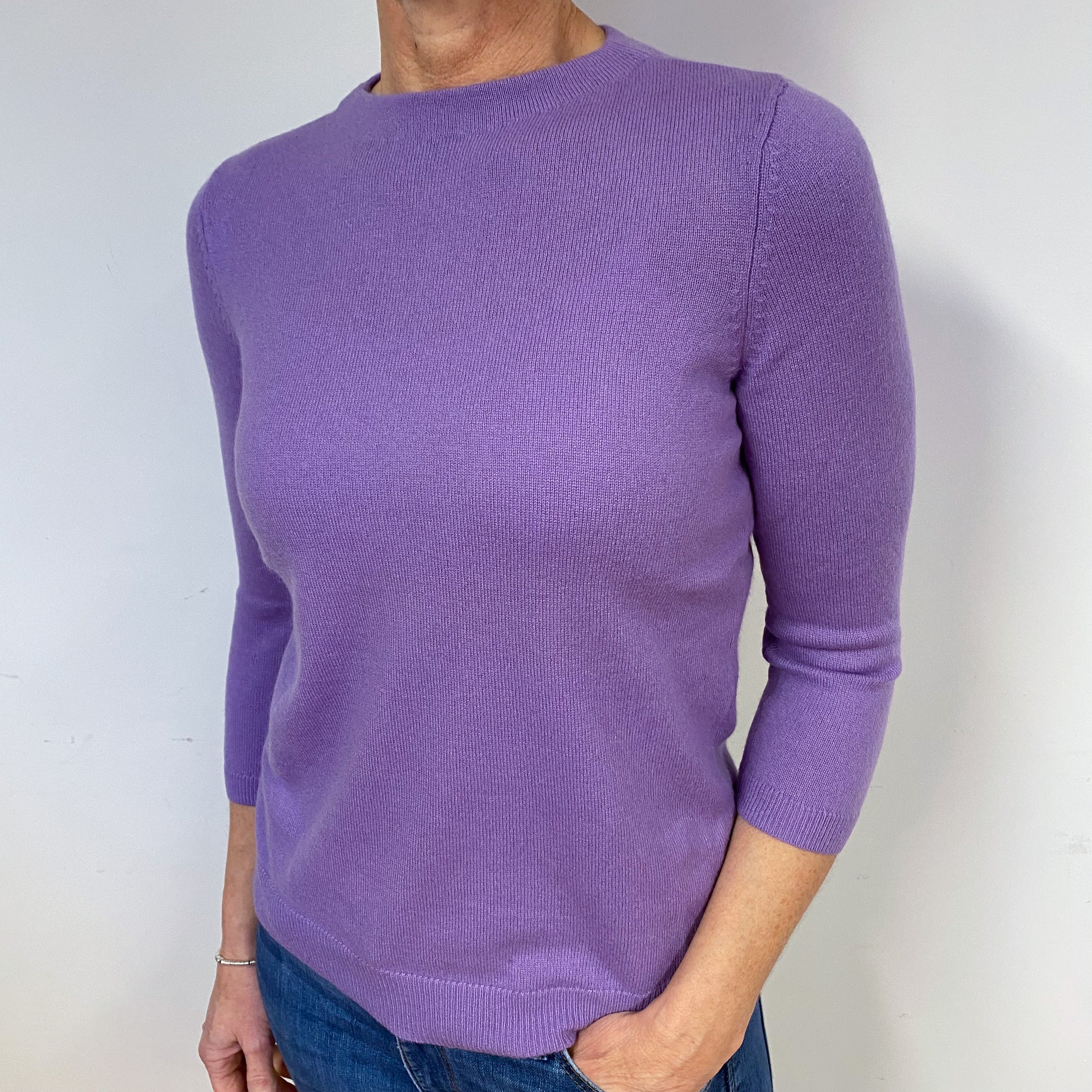 Lilac Purple 3/4 Sleeve Cashmere Crew Neck Jumper Medium