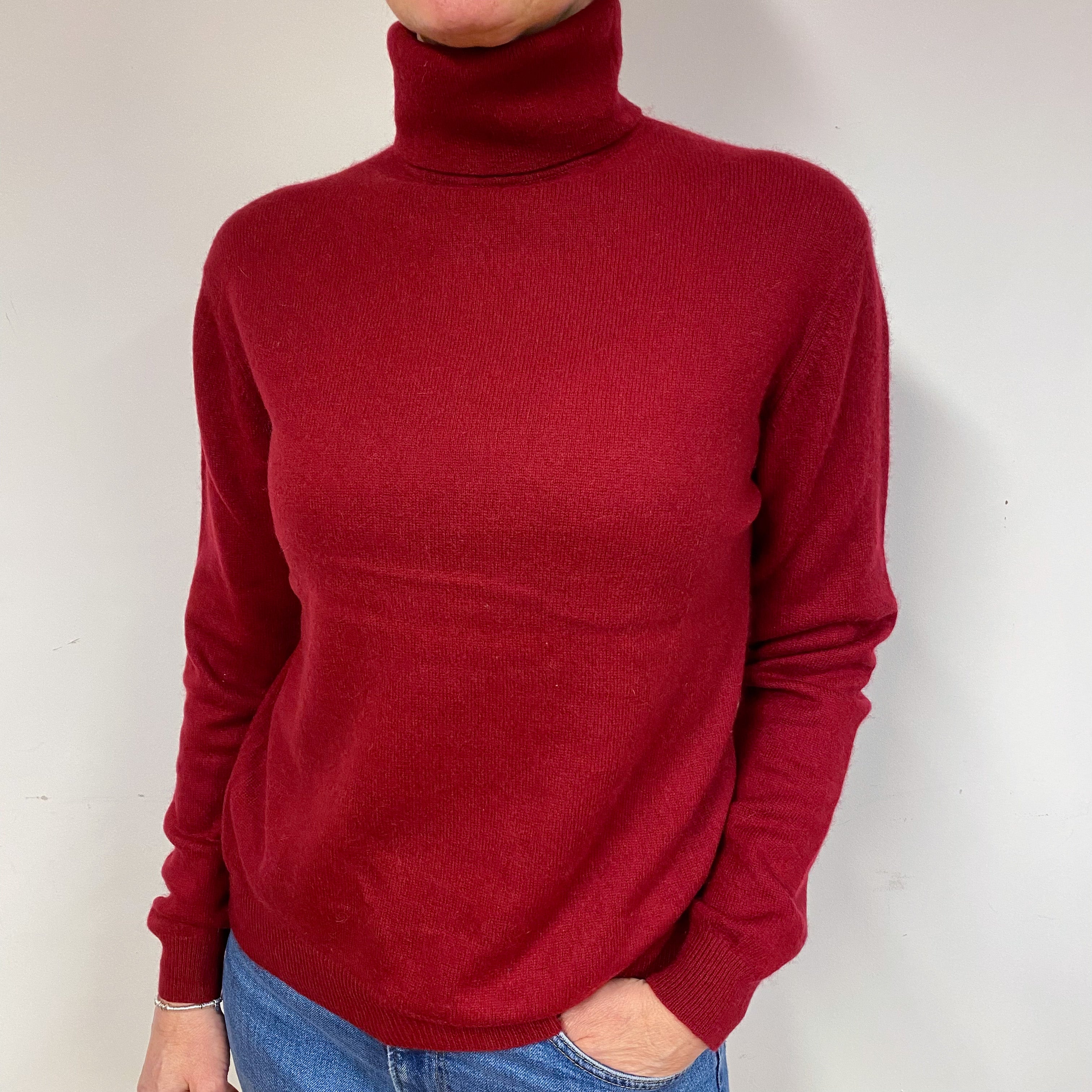 Crimson Red Cashmere Polo Neck Jumper Medium