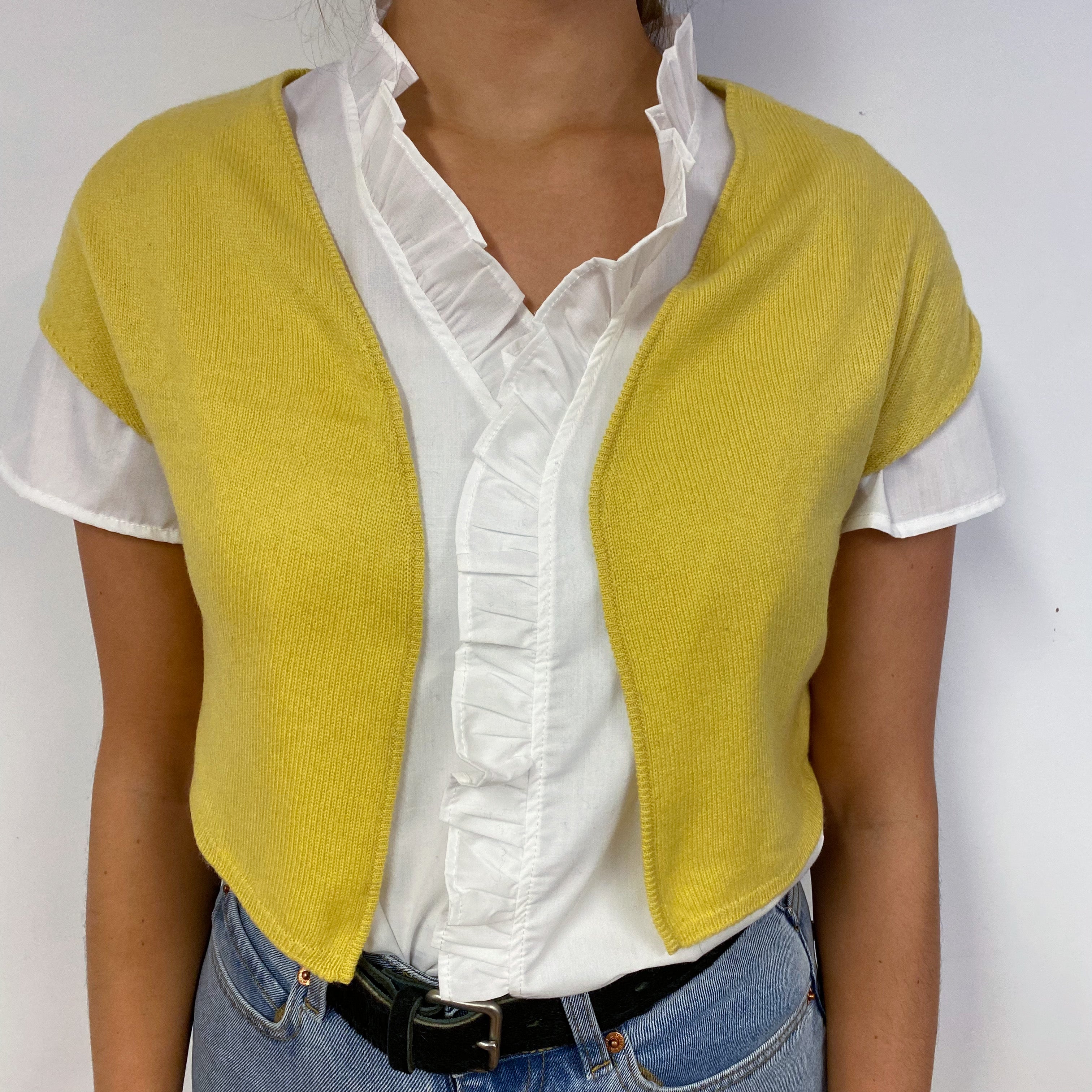 Custard Yellow Waistcoat Style Cashmere Cardigan Small