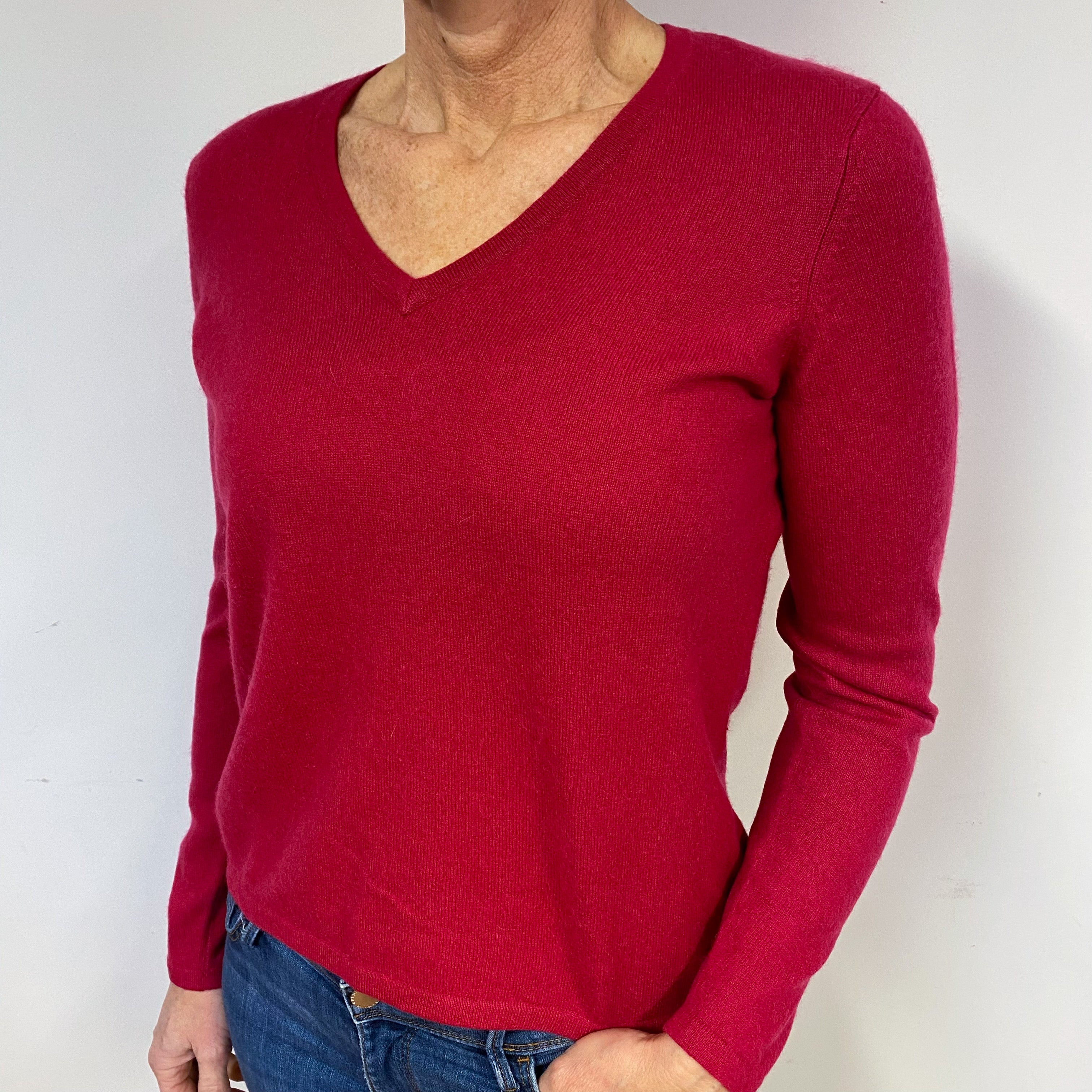 Ruby Red Cashmere V-Neck Jumper Medium/Petite