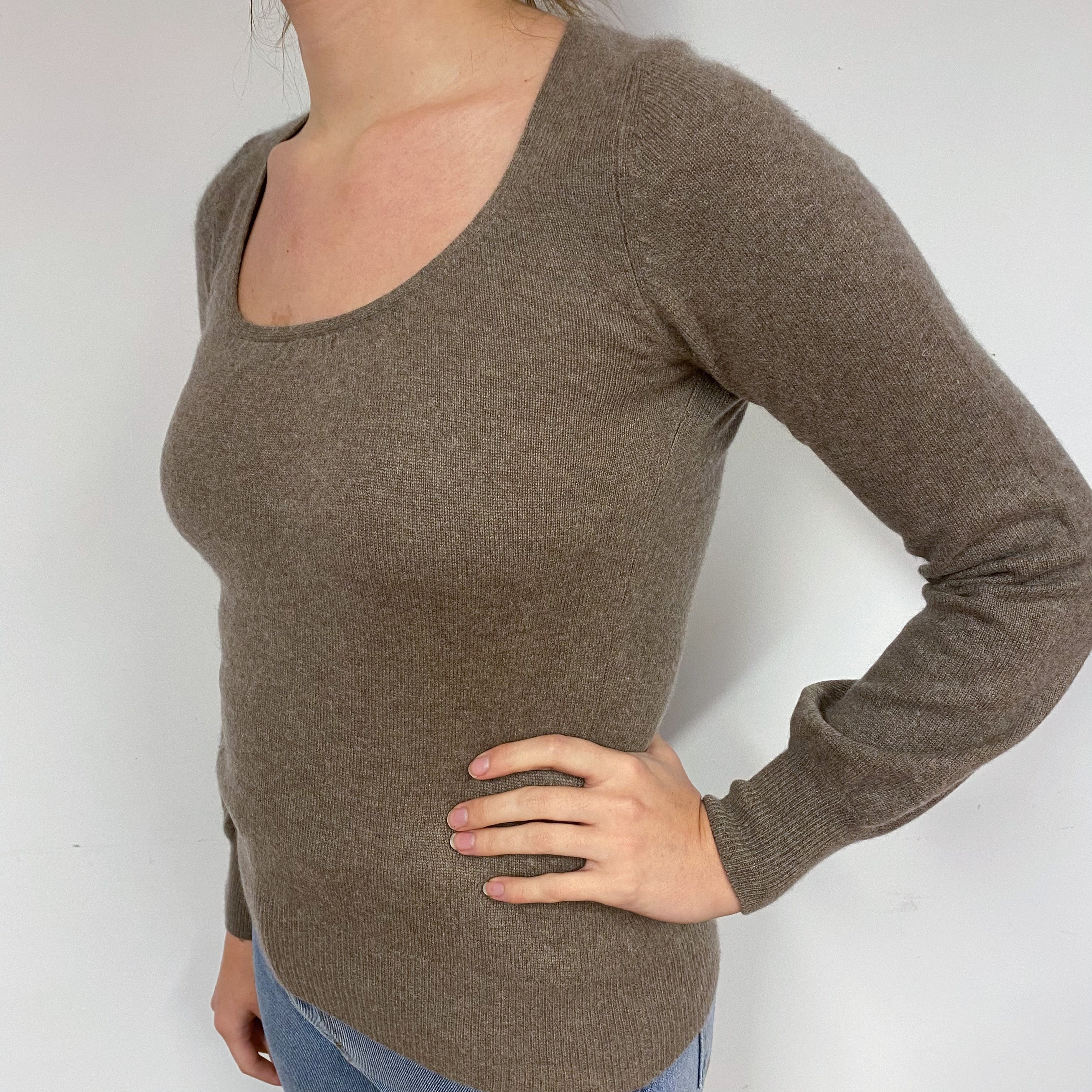 Mocha Brown Cashmere Scoop Neck Jumper Small