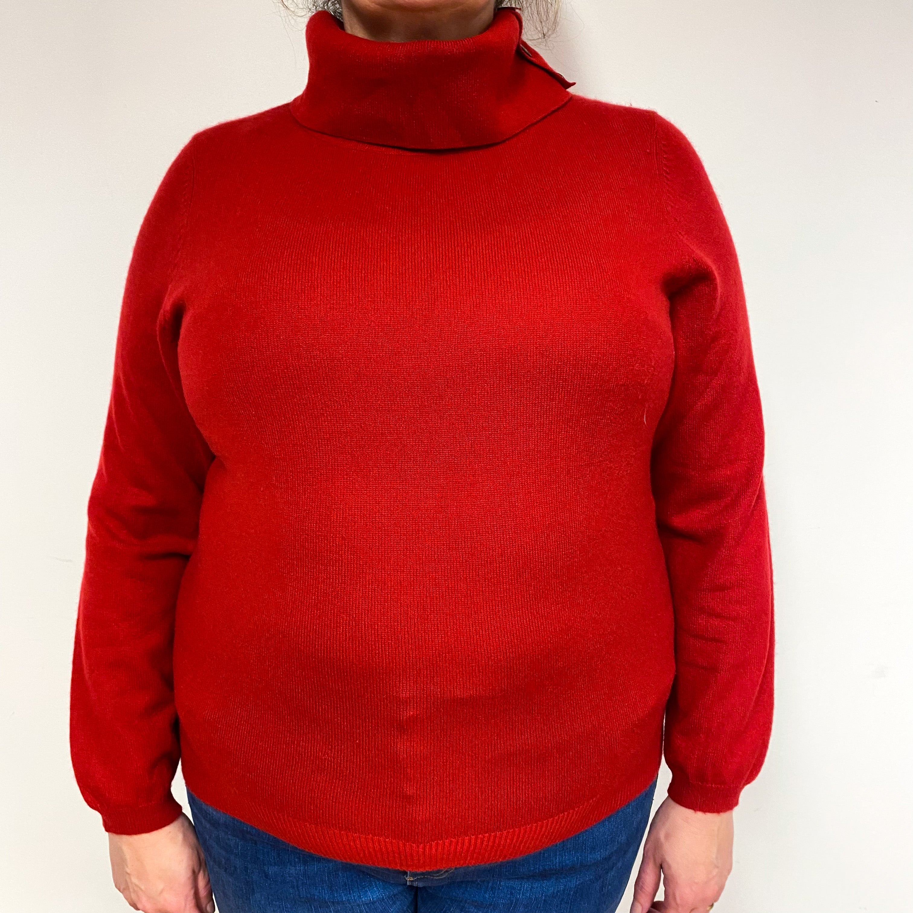 Ruby Red Cashmere Buttoned Polo Neck Jumper Extra Large