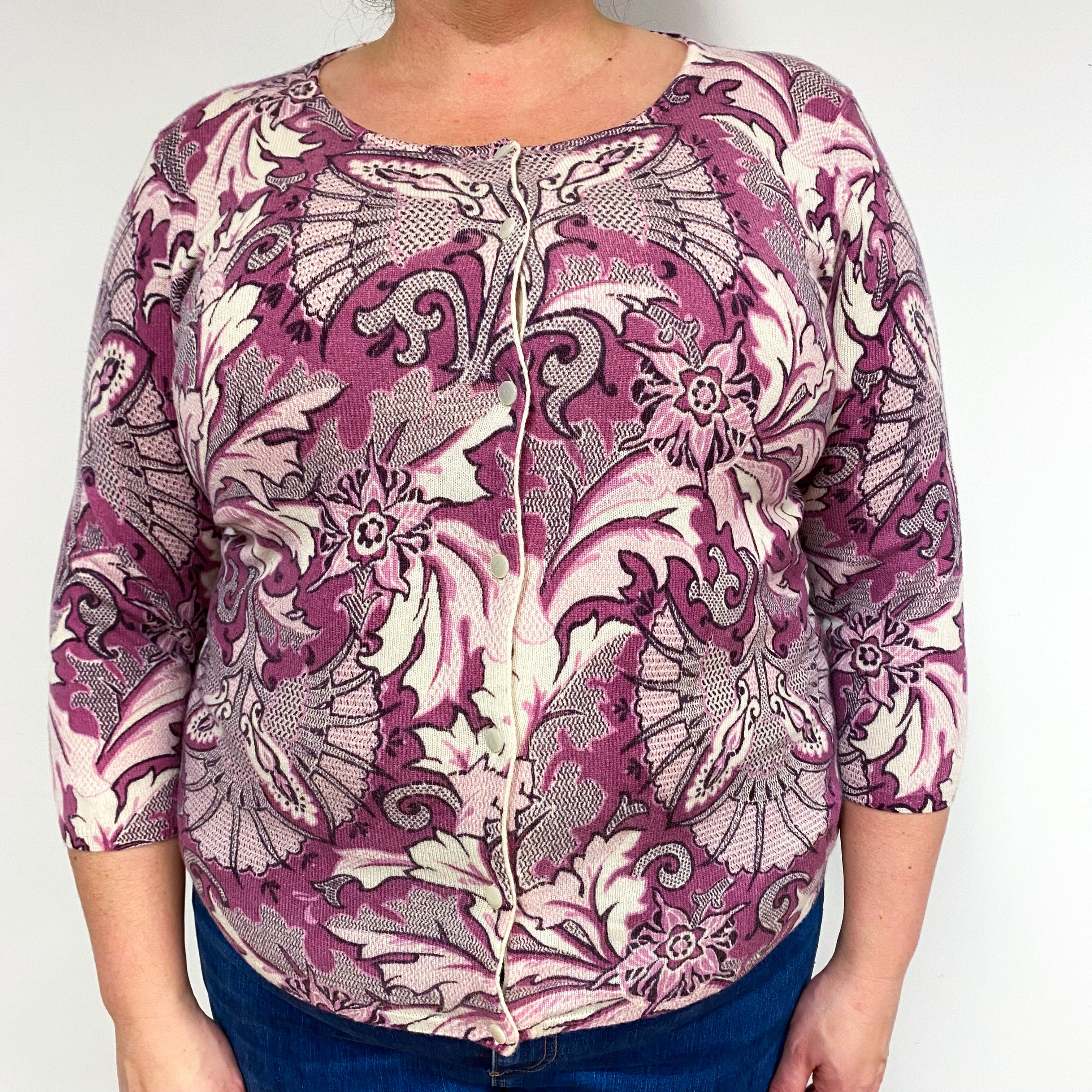 Paisley Floral Purple Cashmere Cardigan Extra Large