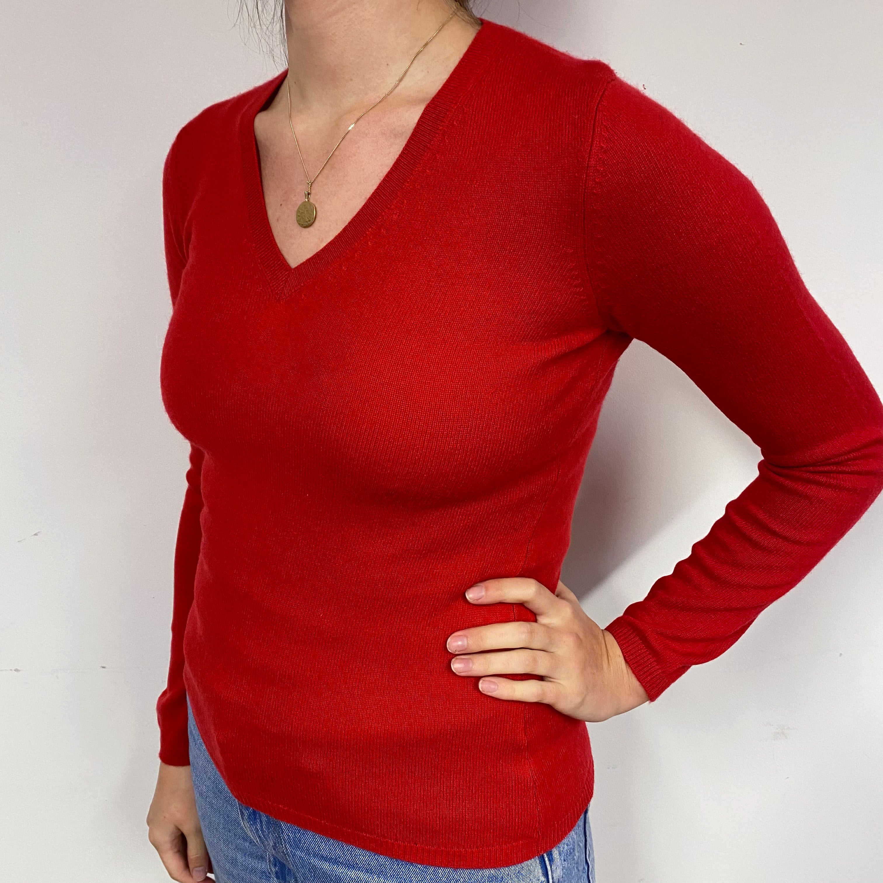 Scarlet Red Cashmere V-Neck Jumper Small