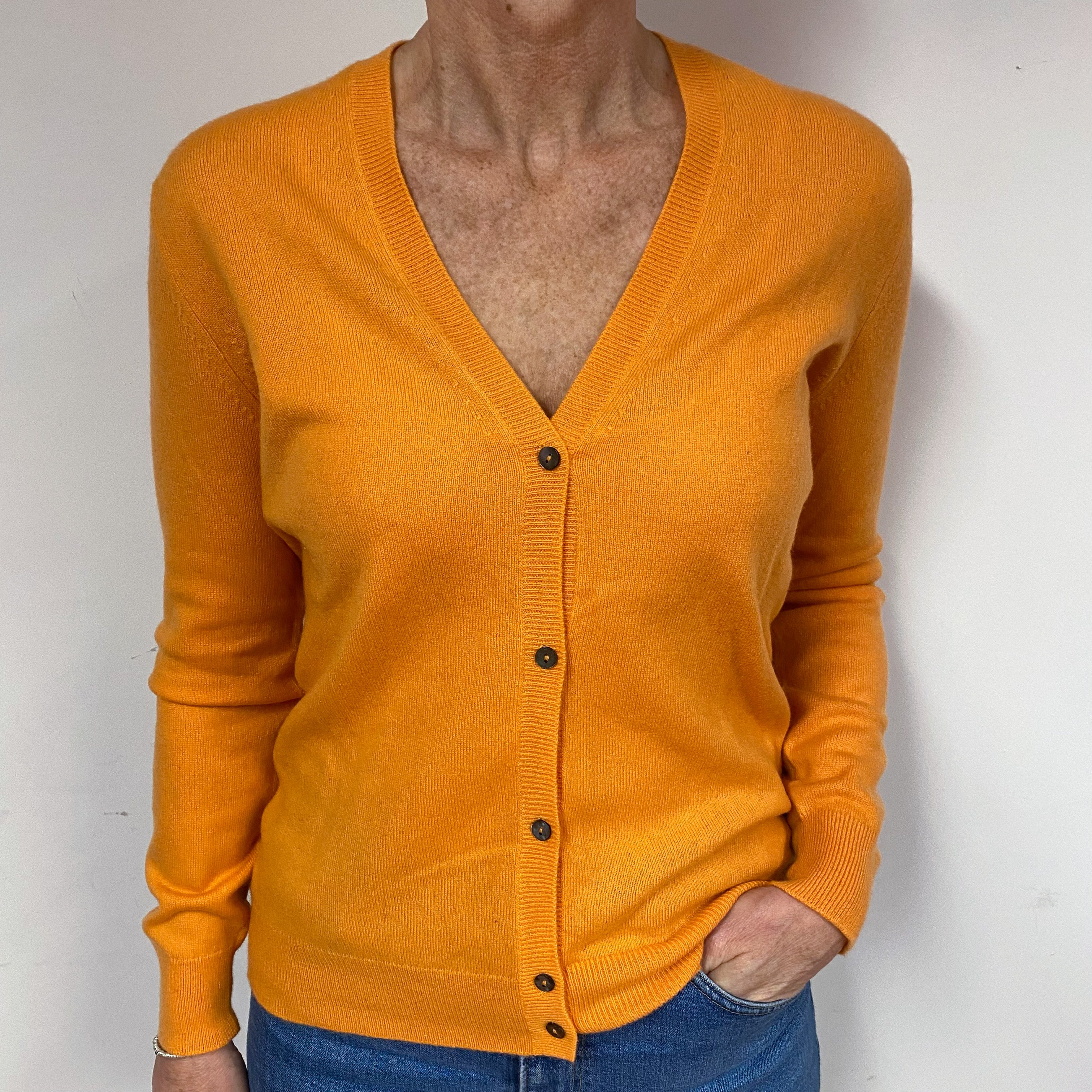 Marigold Orange Cashmere V-Neck Cardigan Medium