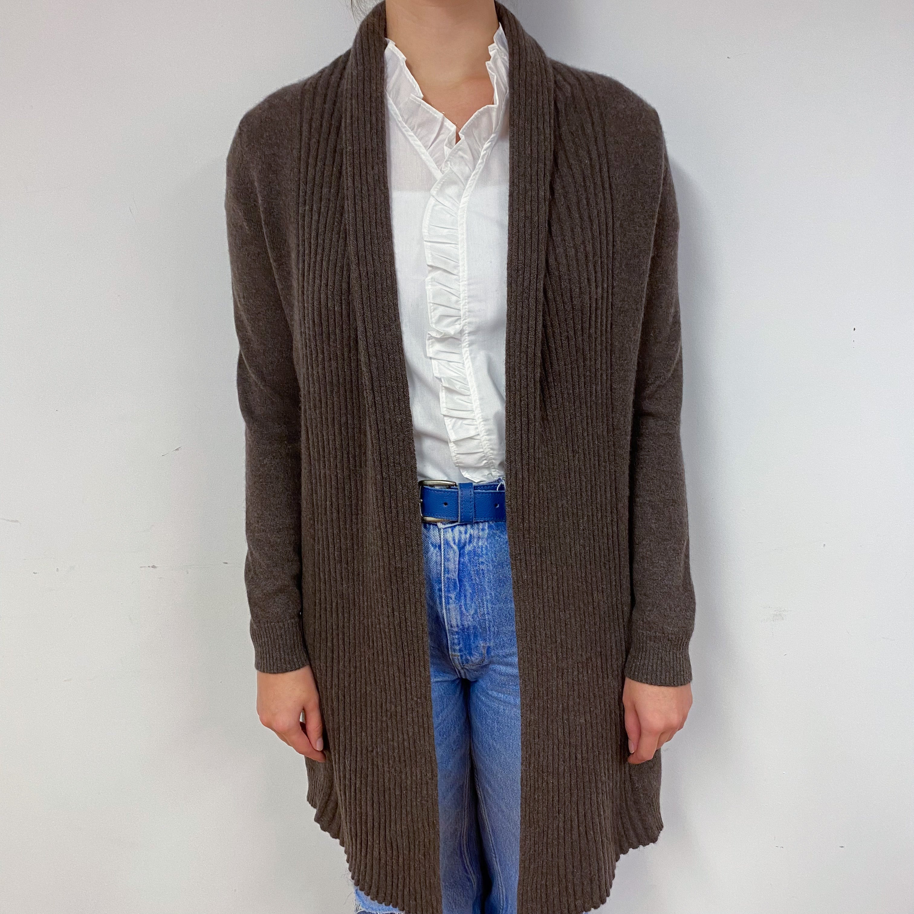 Mole Brown Cashmere Edge to Edge Cardigan Small