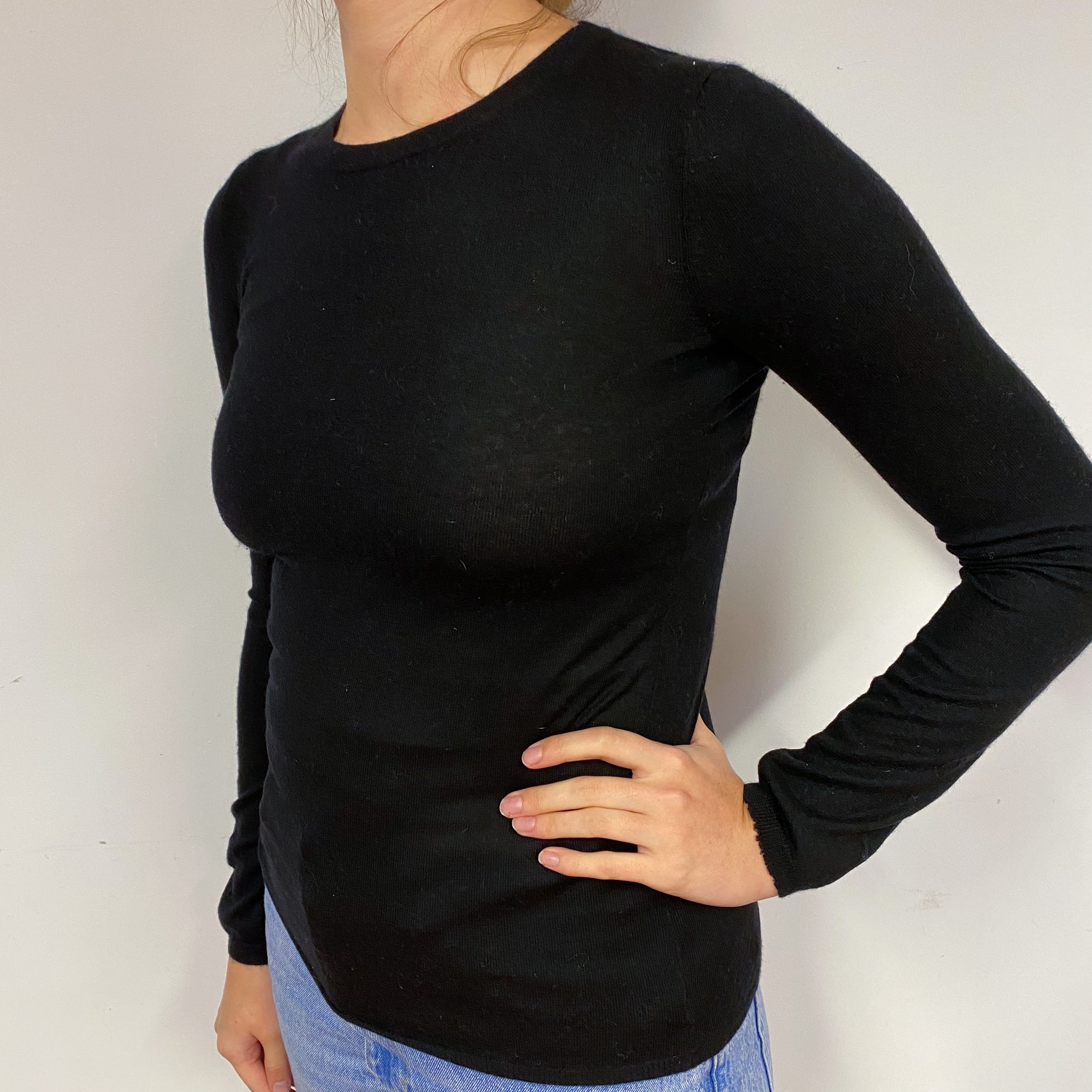 Lightweight Black Cashmere Crew Neck Jumper Small