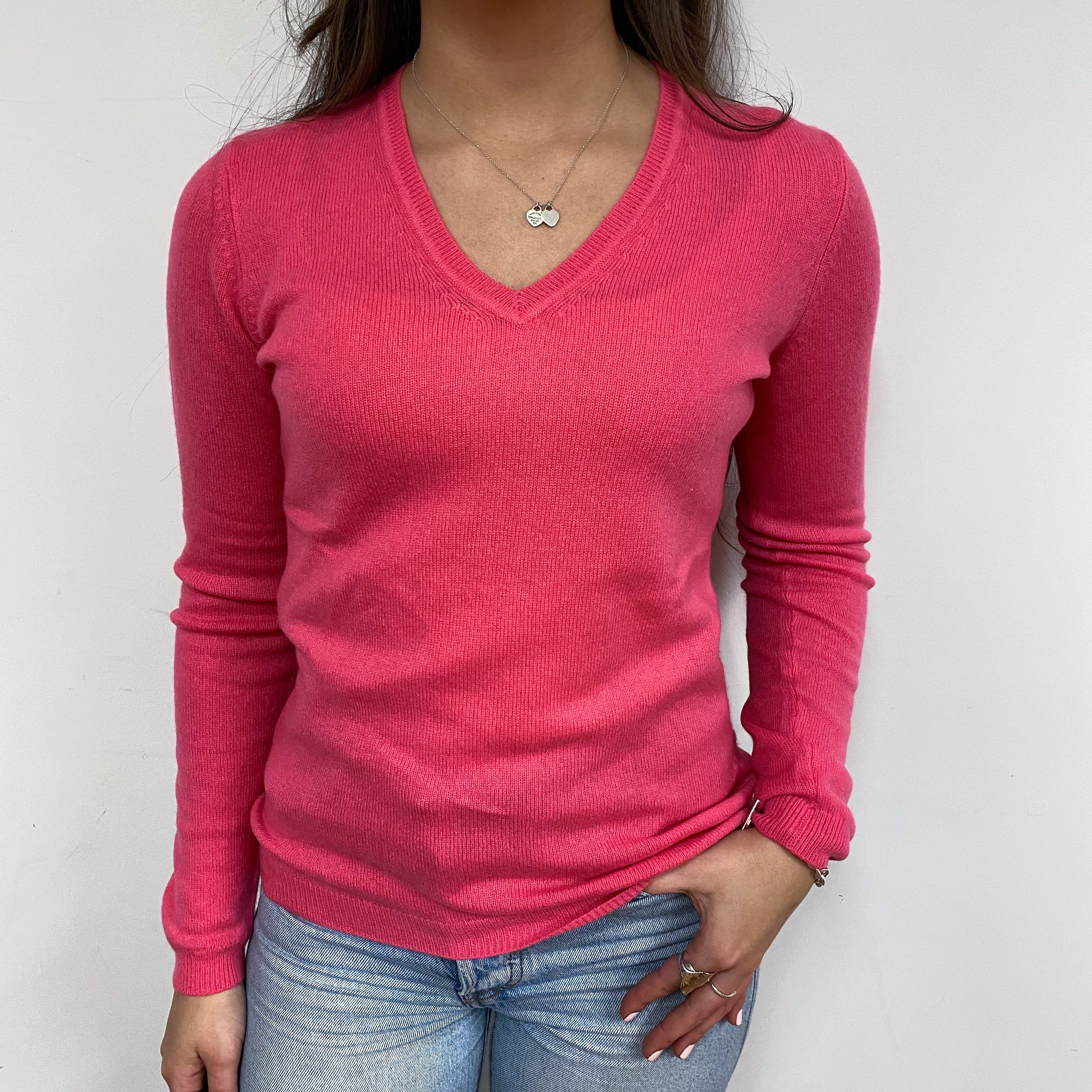 Hot Pink V Neck Jumper Extra Small