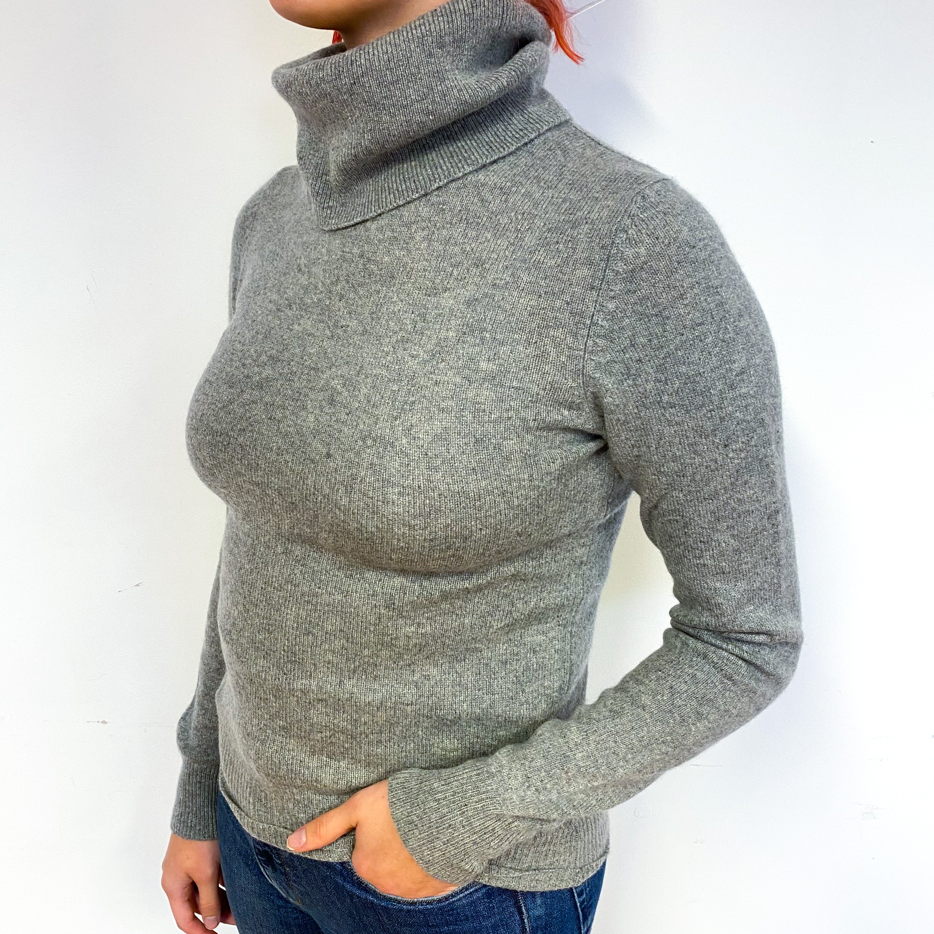 Steel Grey Cashmere Cowl Neck Jumper Small