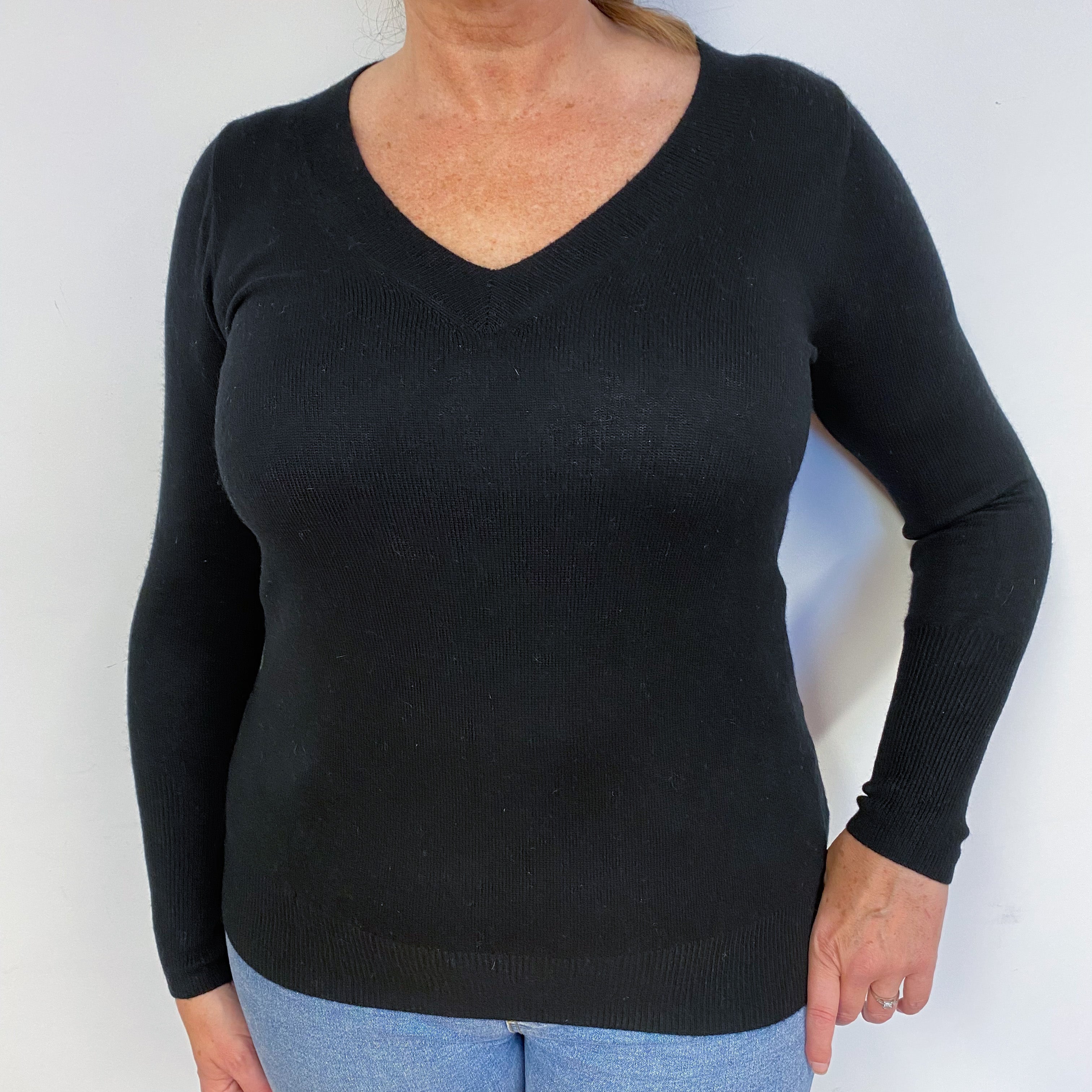 Slim Black V Neck Jumper Large