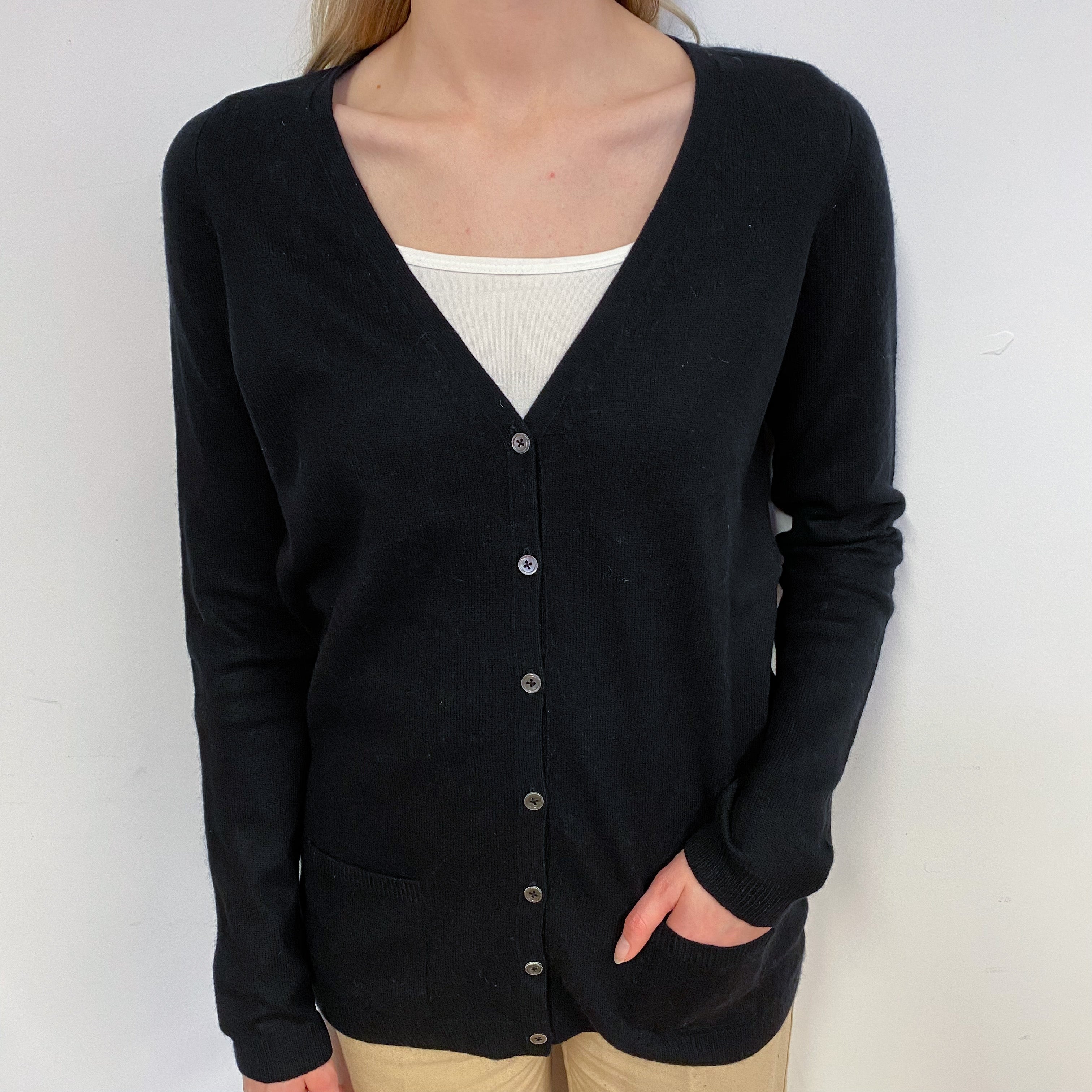 V-Neck Black Cardigan Small