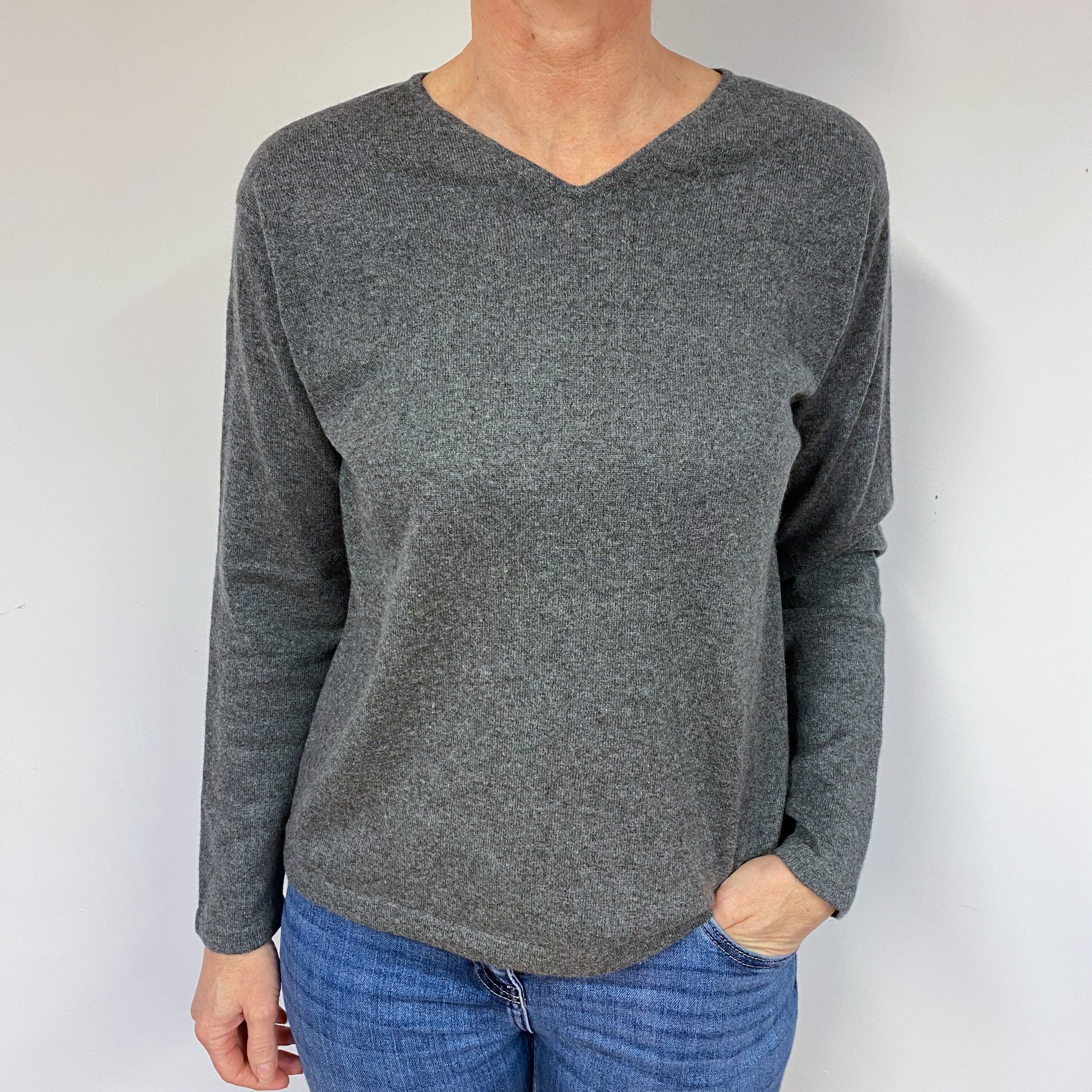 Smoke Grey V Neck Jumper Medium