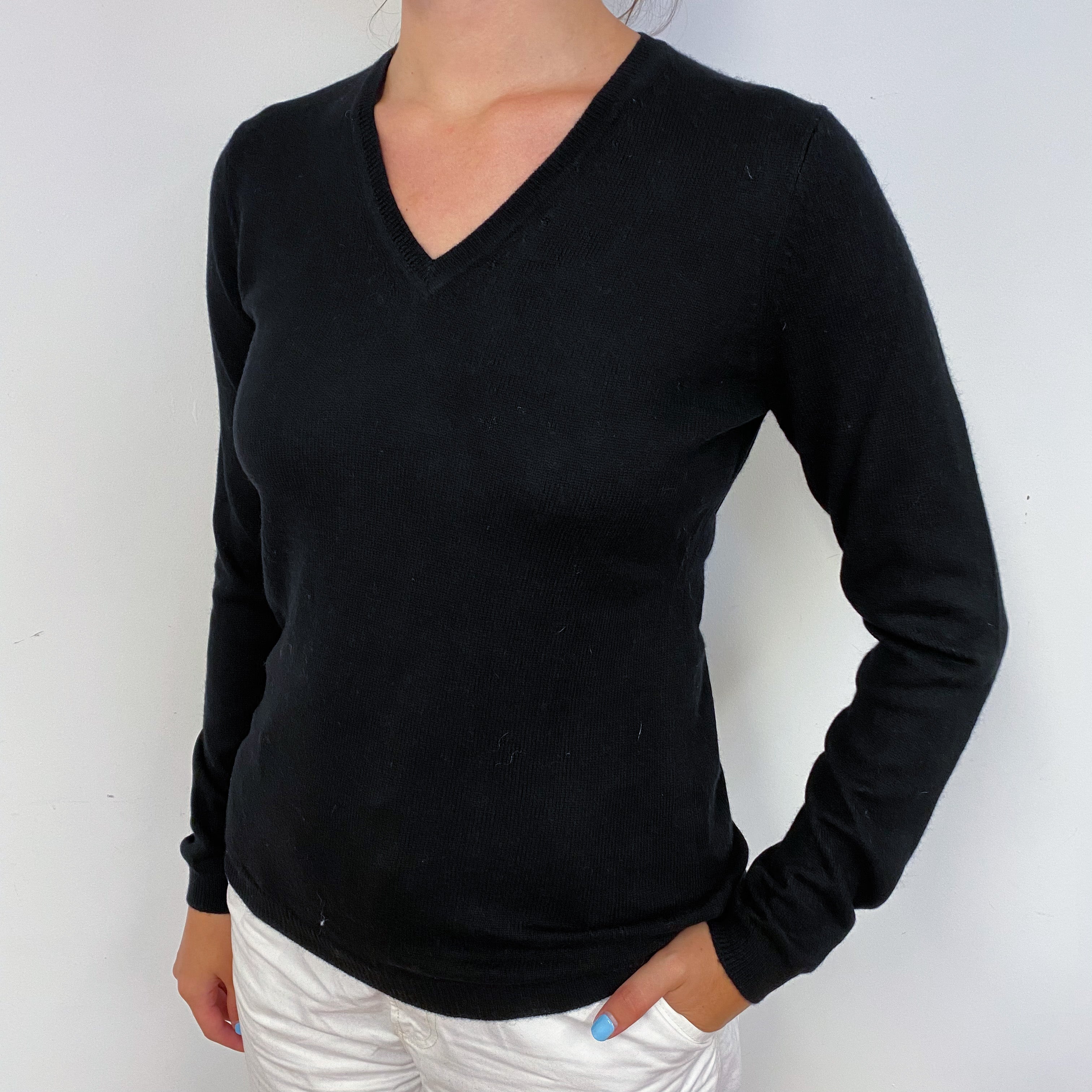 Black V Neck Cashmere Jumper Small