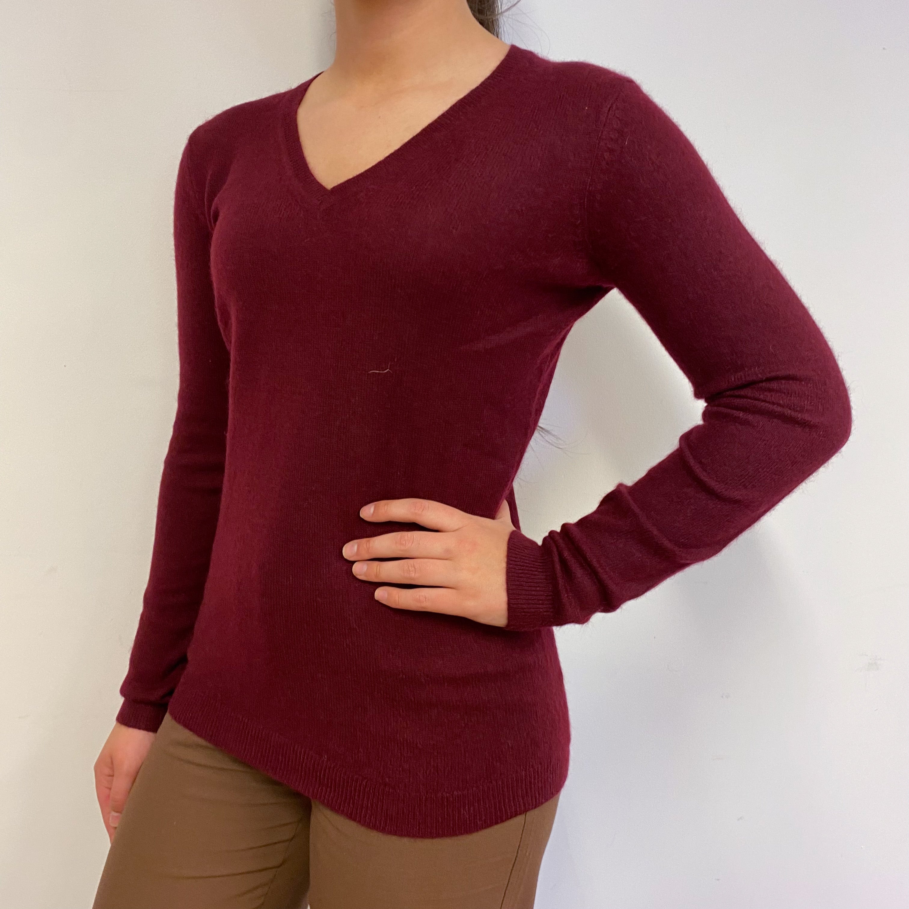 Wine Red V-Neck Jumper Extra Small