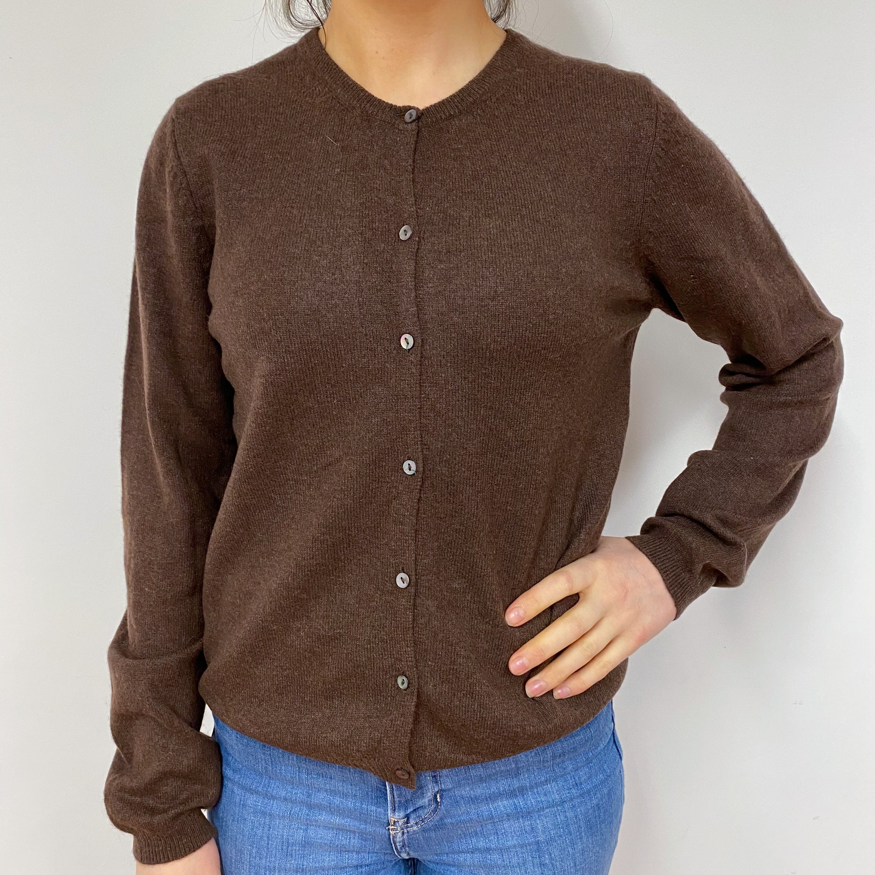 Chocolate Brown Crew Neck Cardigan Small