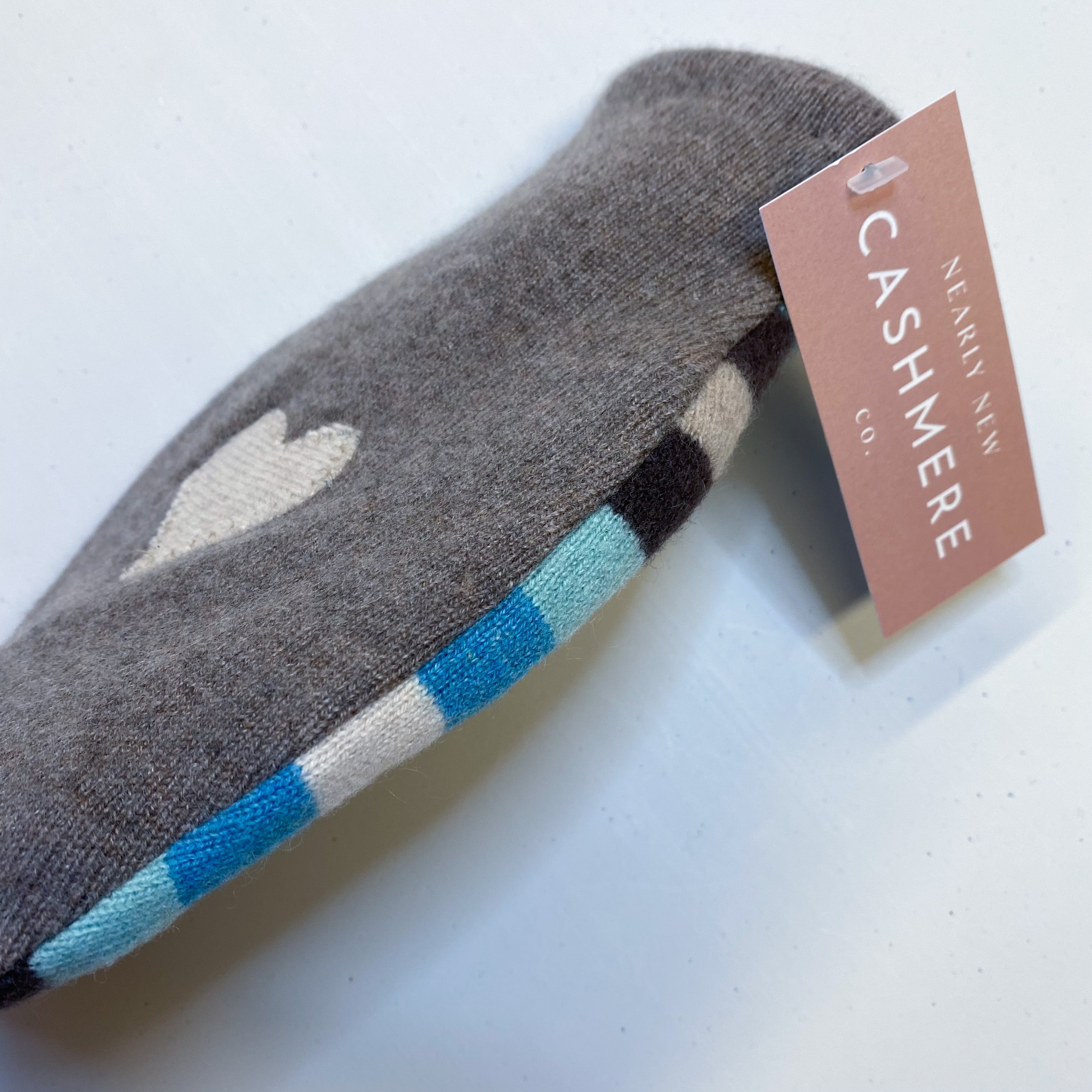 Mocha and Aqua Stripe Cashmere Hot Water Bottle Small