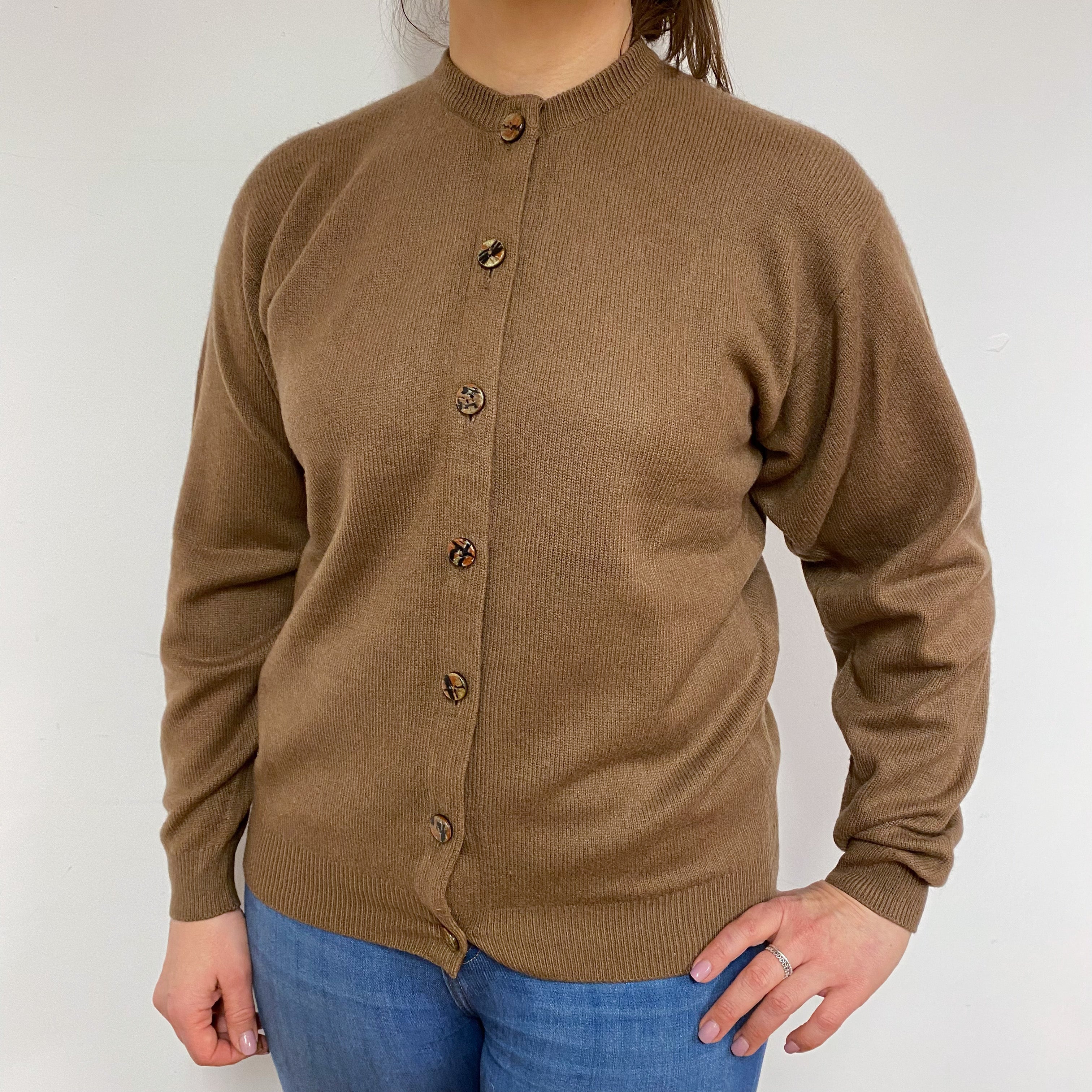 Toffee Brown Vintage Crew Neck Cardigan Large