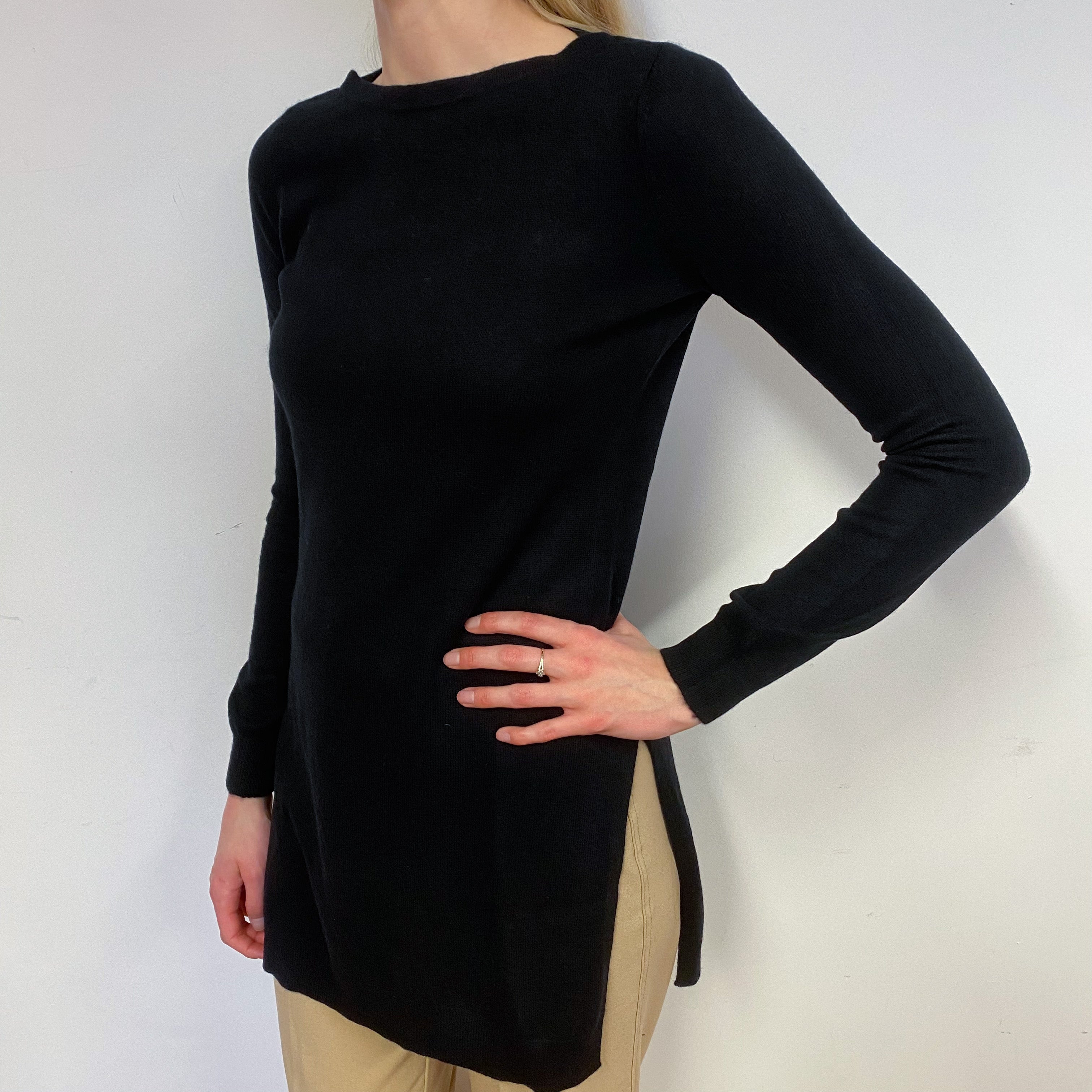 Long Length Black Crew Neck Jumper Small