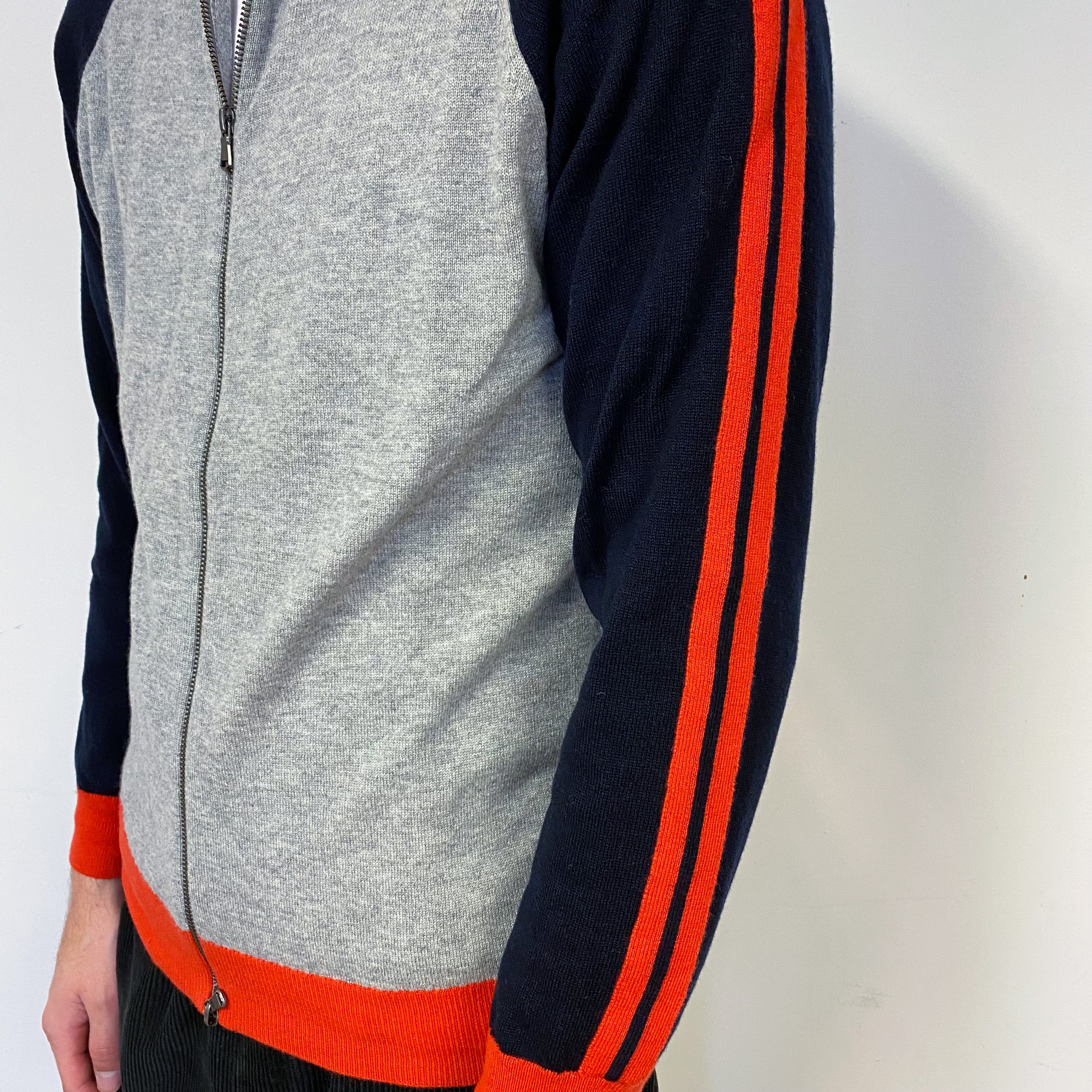 Men’s Brand New Scottish Grey Navy Orange Zip Track Jacket  Medium