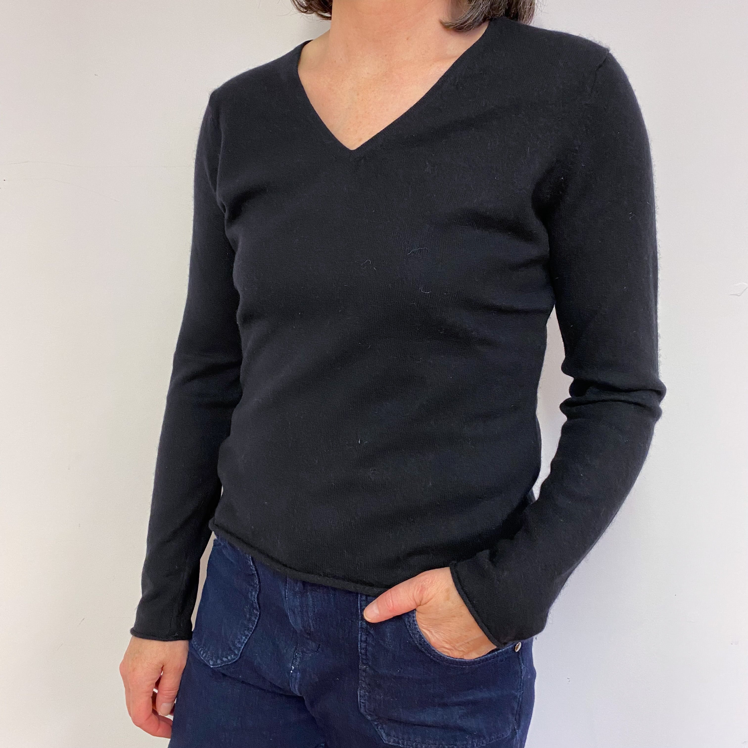 Classic Black V Neck Jumper Medium