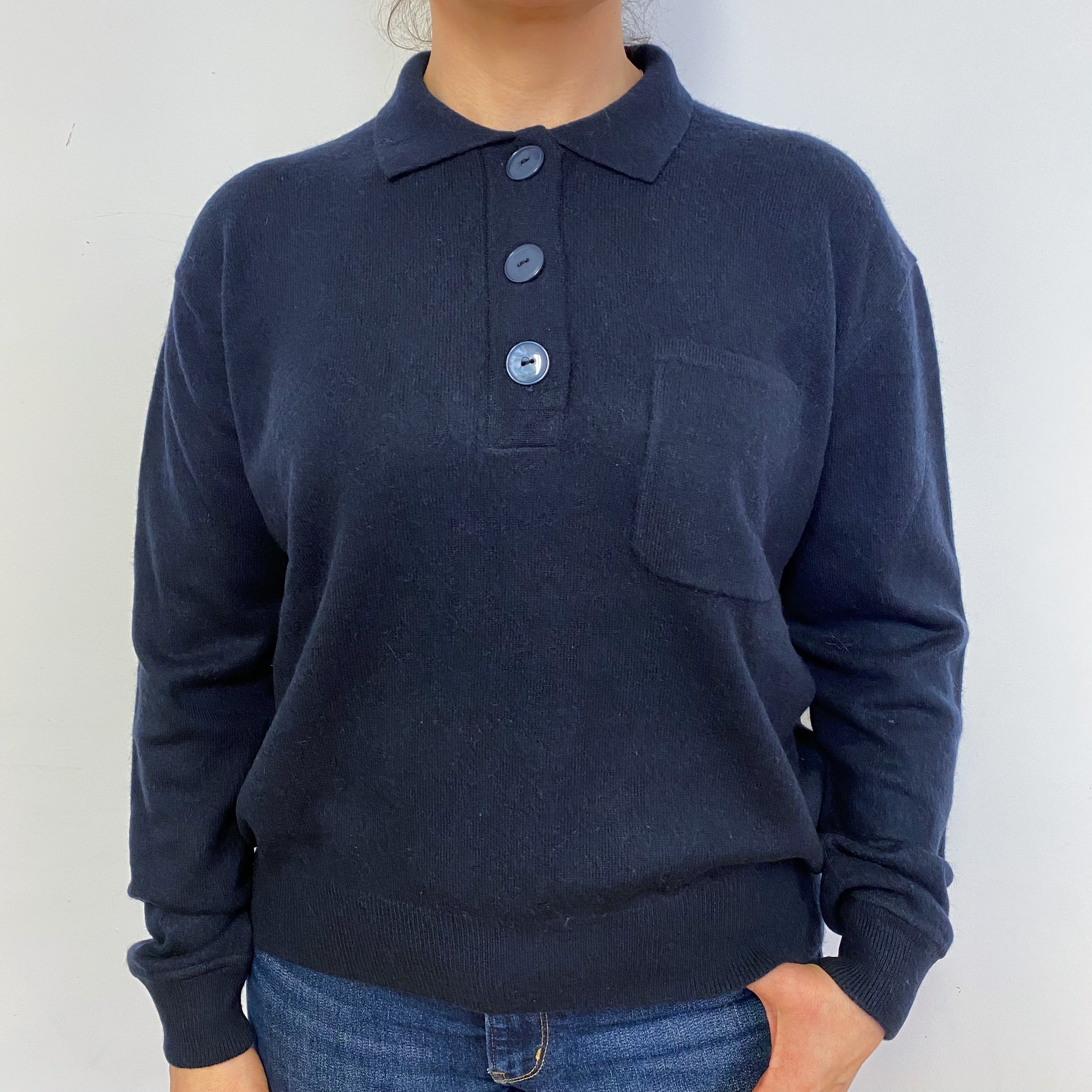 Navy 1/4 Buttoned Jumper with Collar Large