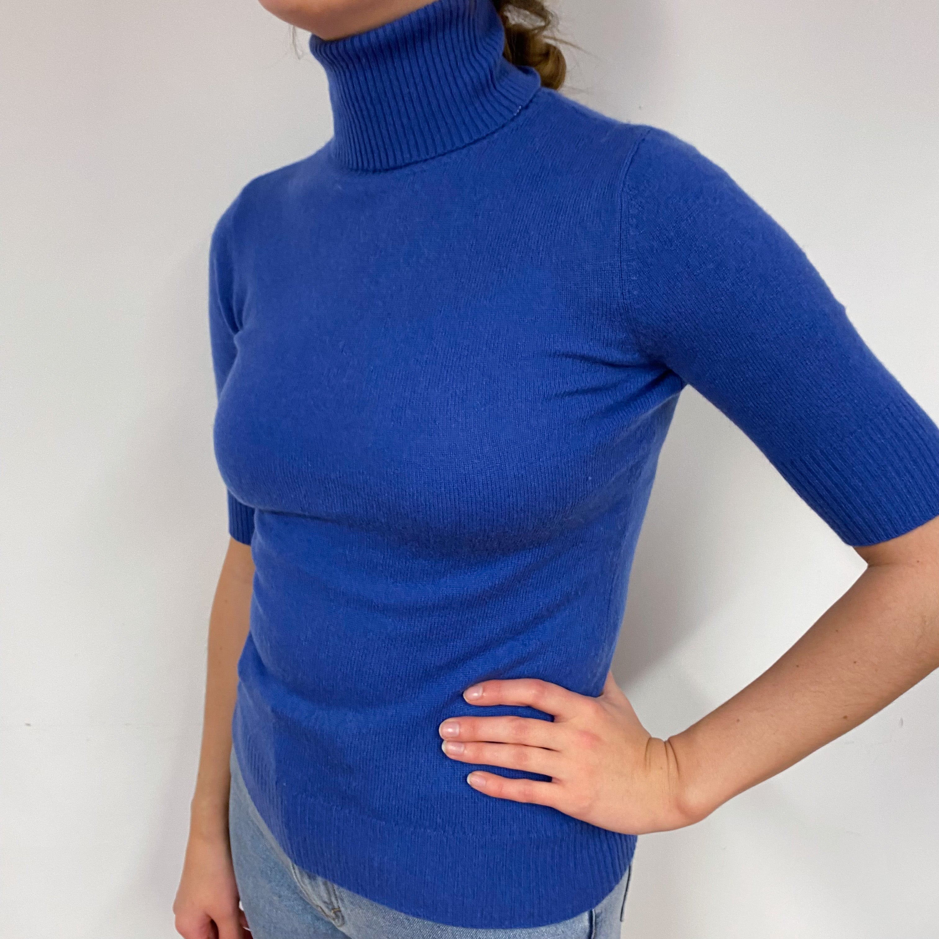 Naval Blue Cashmere Short Sleeved Jumper Small