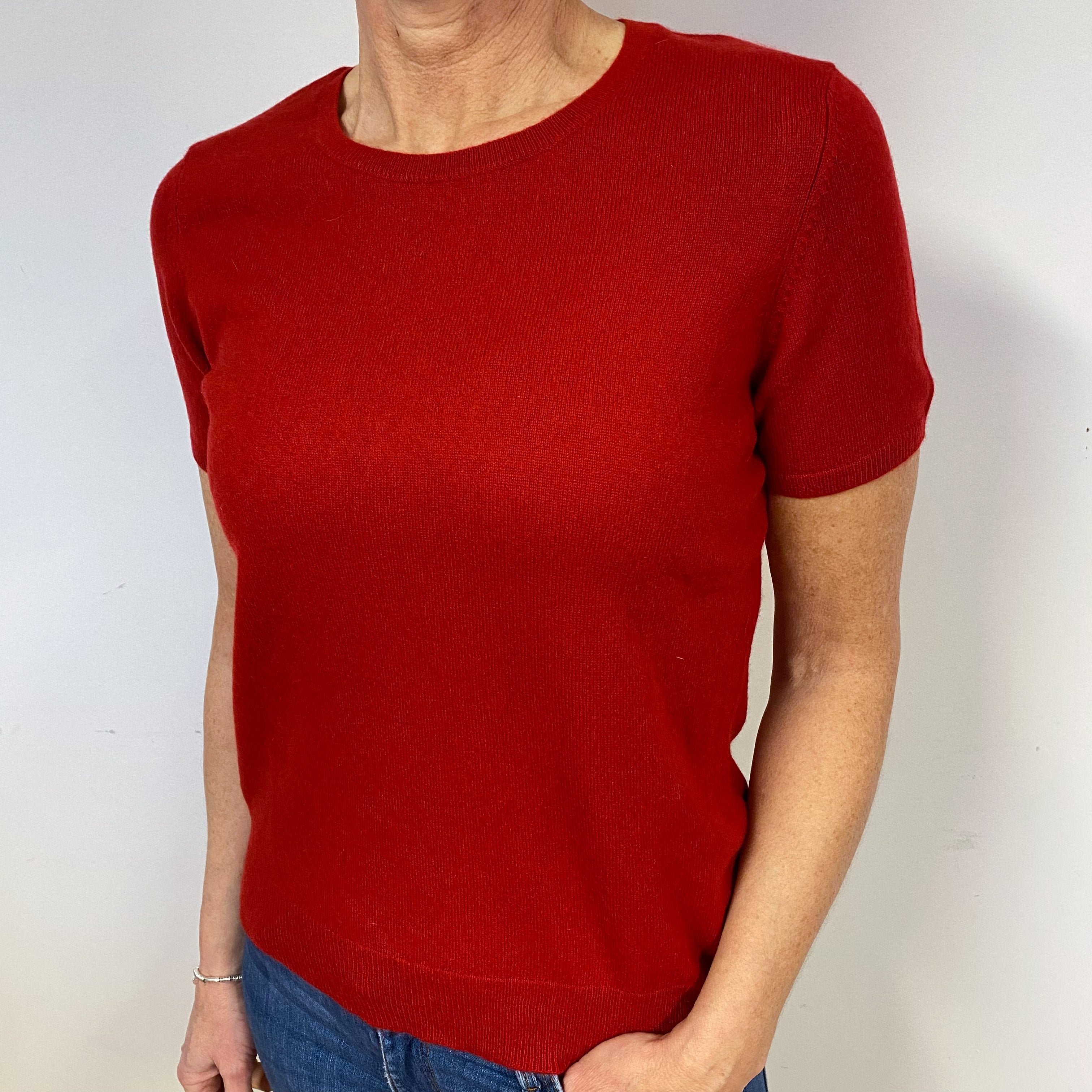 Post Box Red Cashmere Short Sleeved Jumper Medium