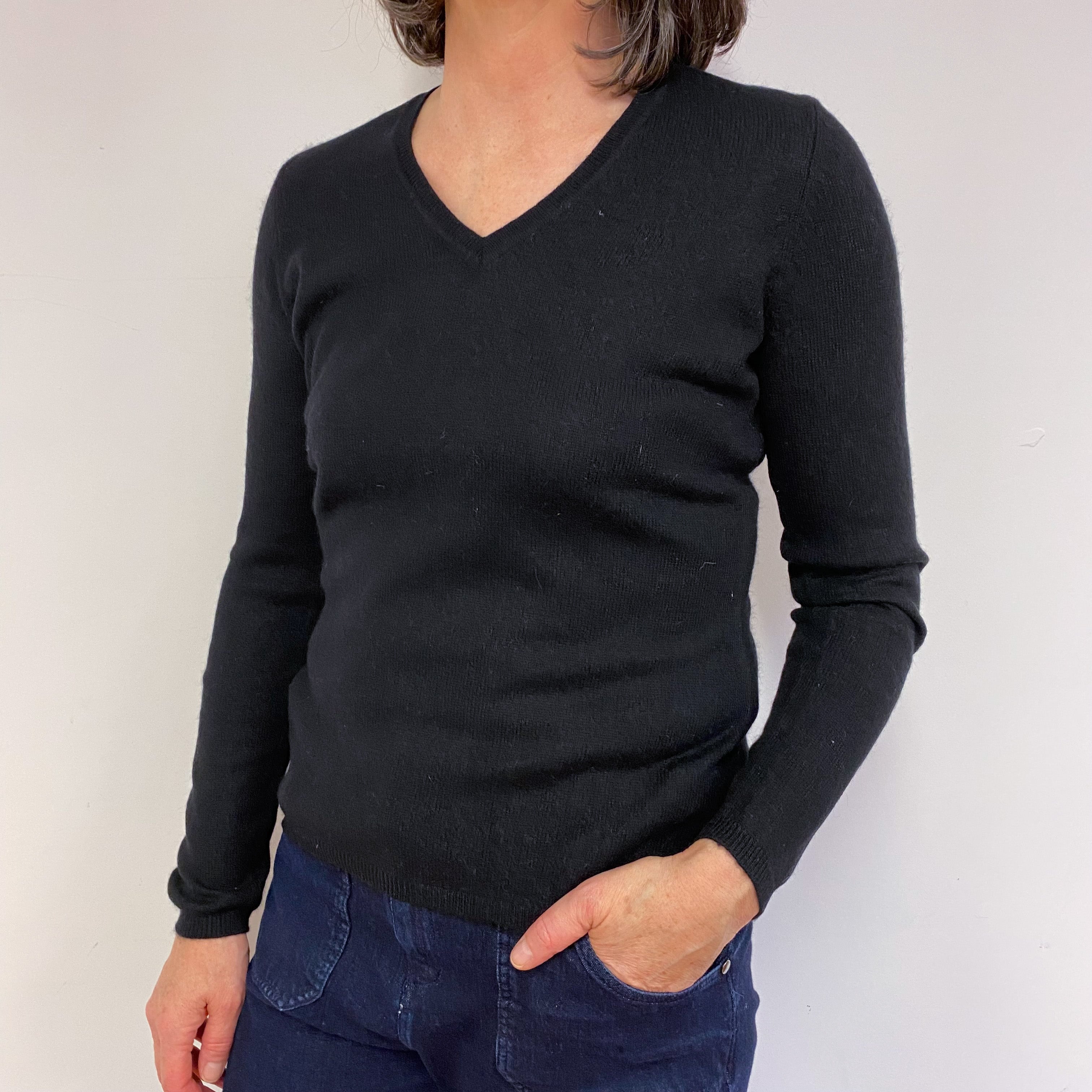 Classic Black V Neck Jumper Medium