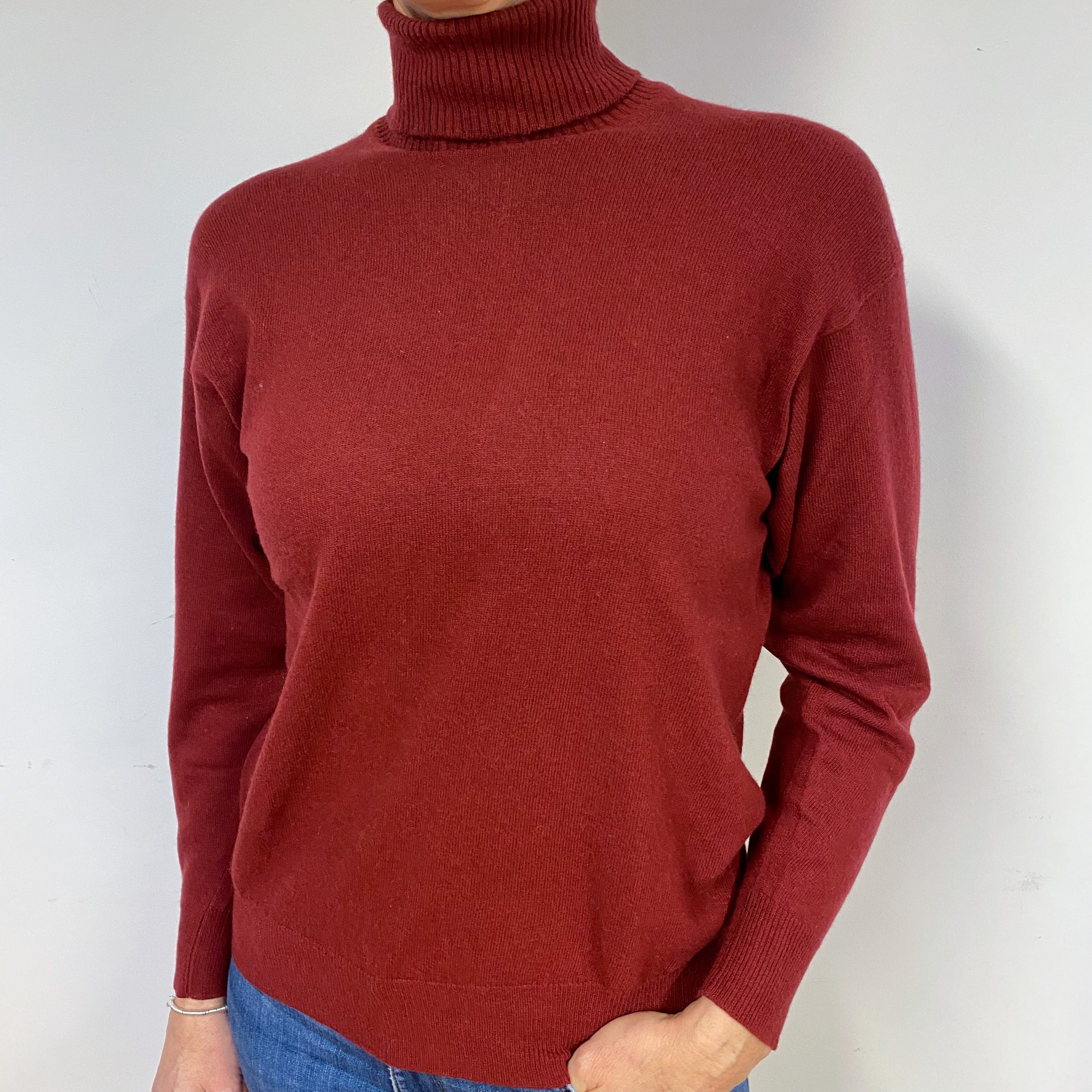 Vintage Burgundy Red Polo Neck Jumper Medium