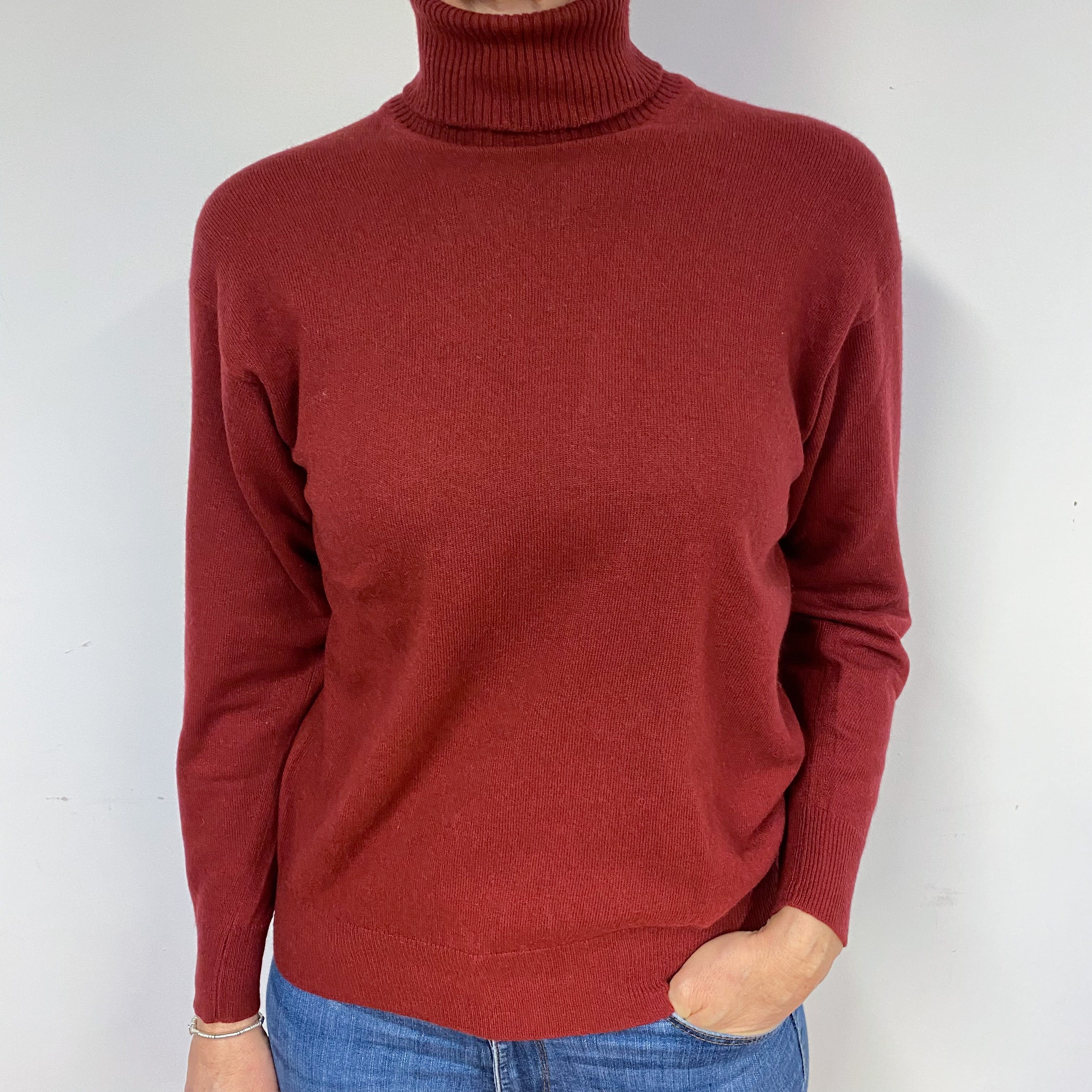 Vintage Burgundy Red Polo Neck Jumper Medium