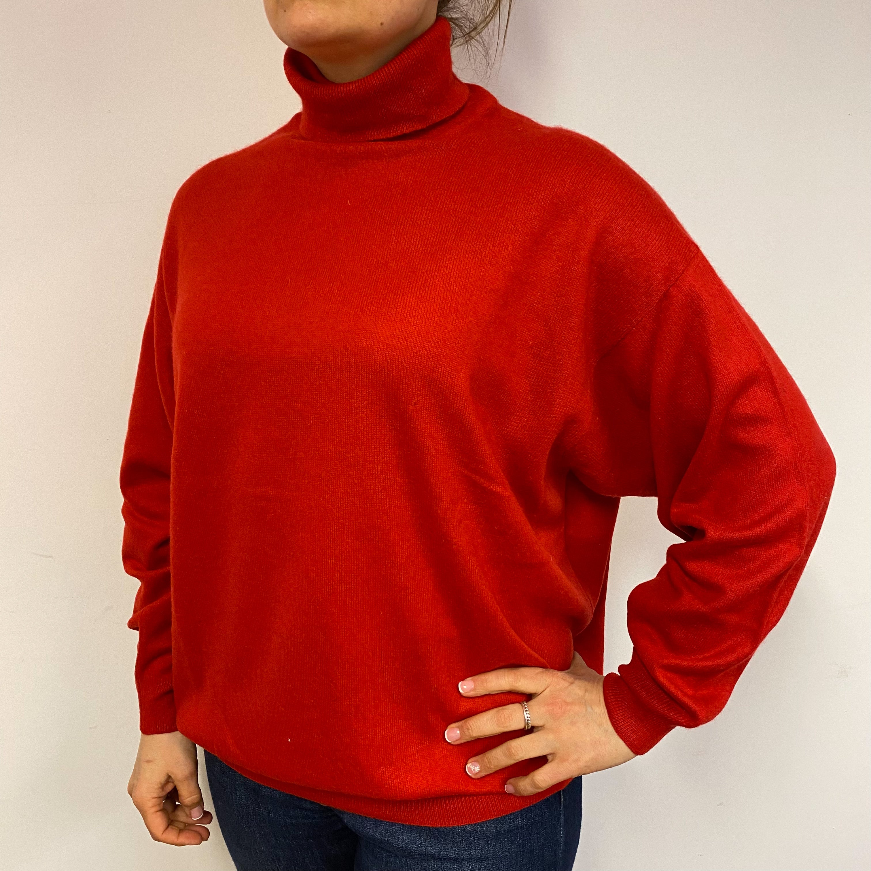 Vintage Vermillion Red Polo Neck Jumper Large