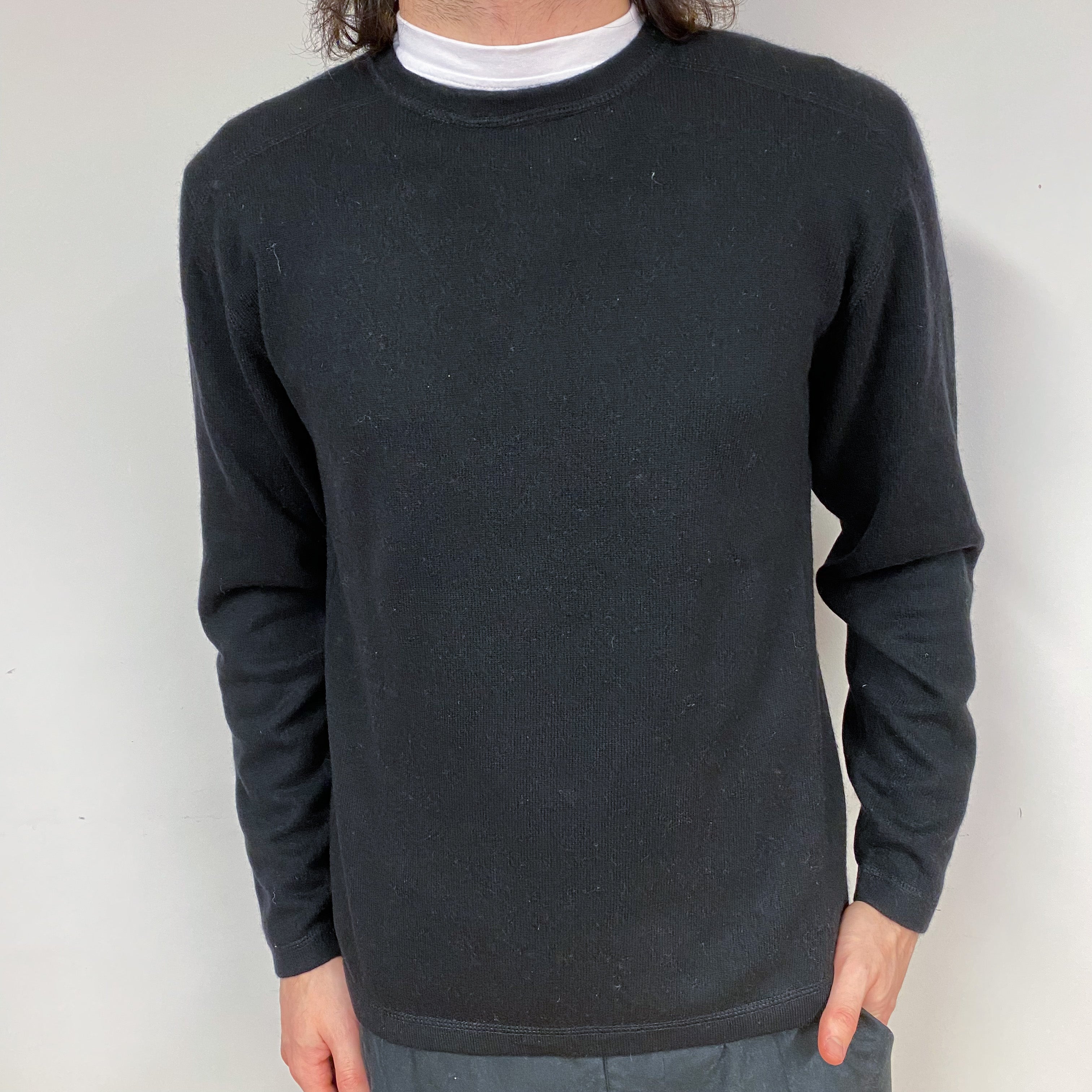 Men’s Black Cashmere Crew Neck Jumper Small