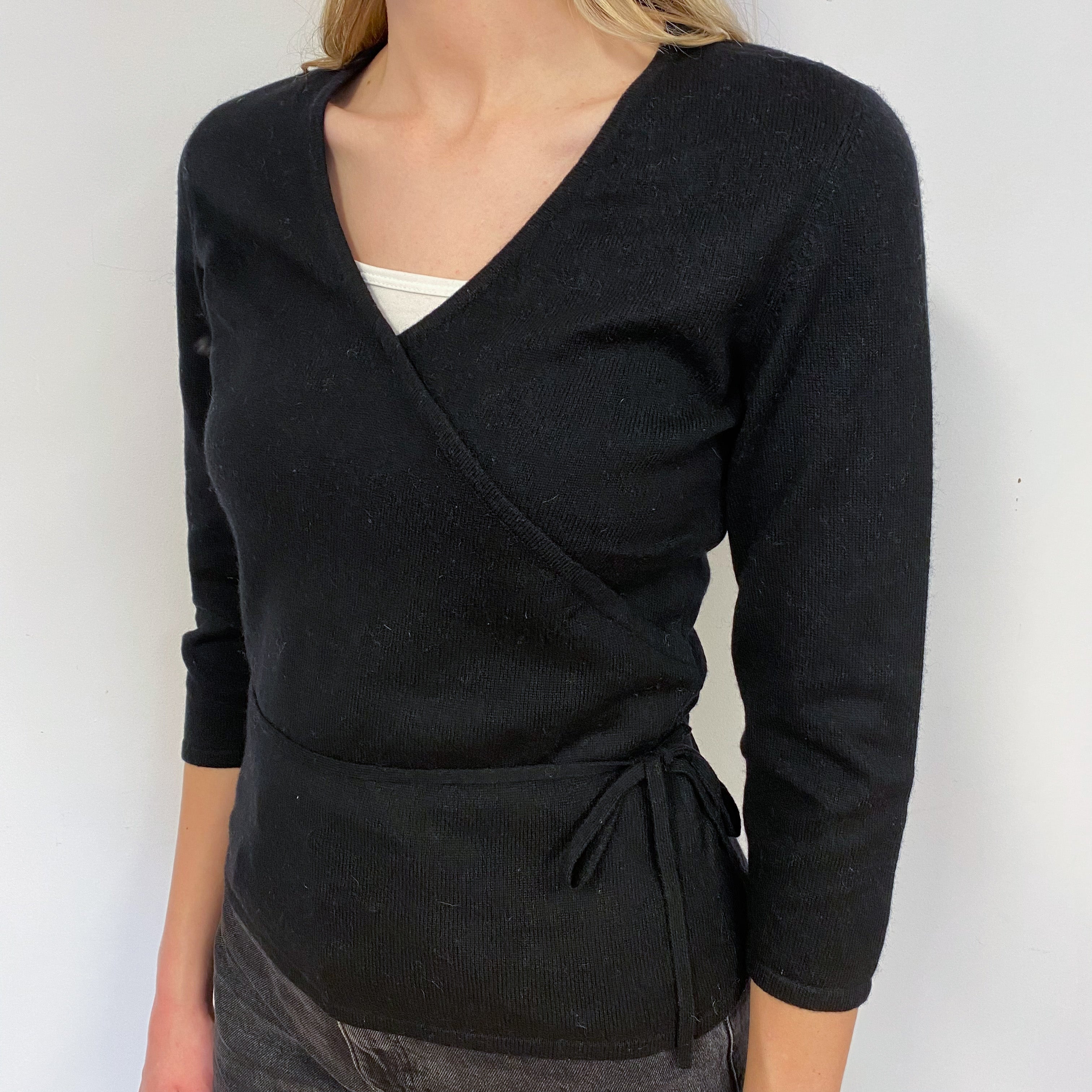 Black V Neck Wrap Effect Jumper Small