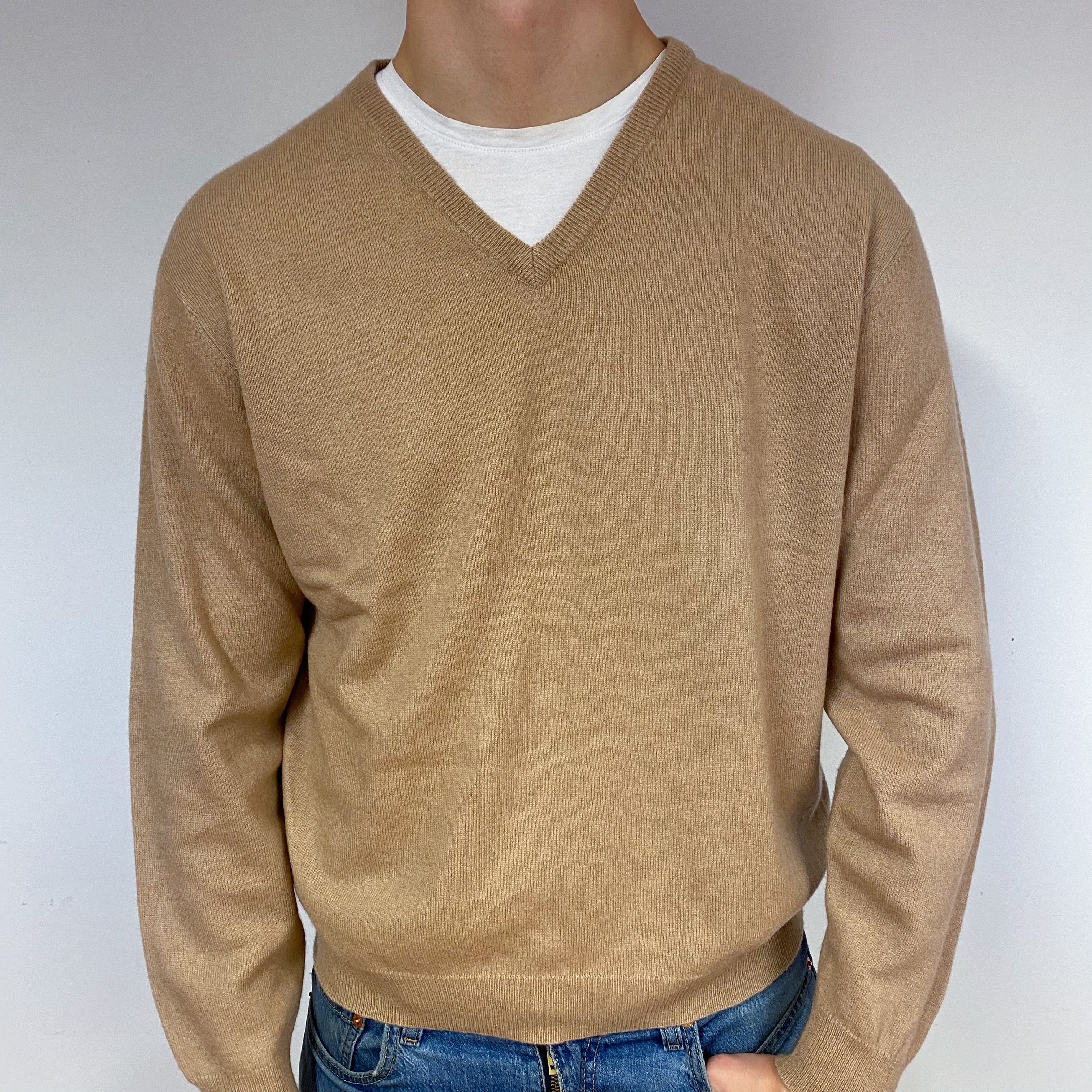 Men’s Vintage Pringle Beige V-Neck Jumper Extra Large