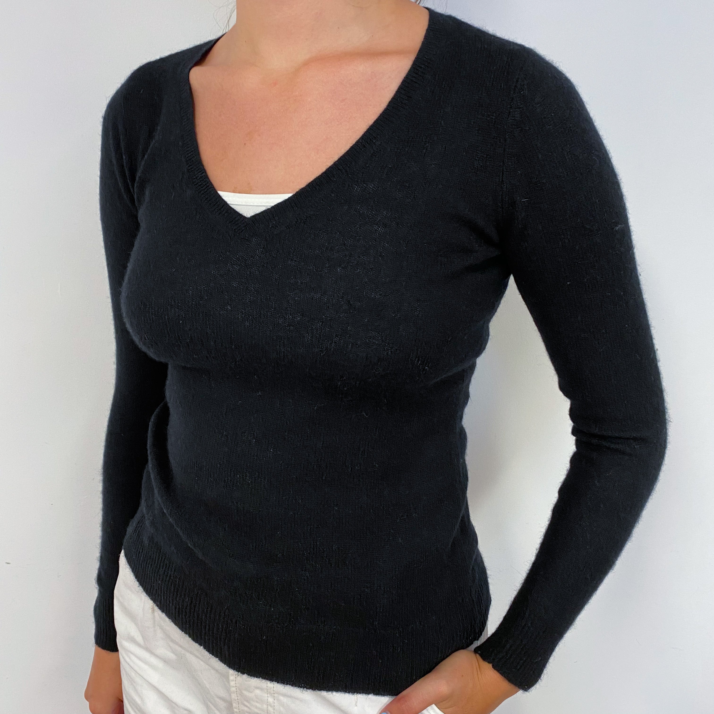 Black V Neck Cashmere Jumper Small