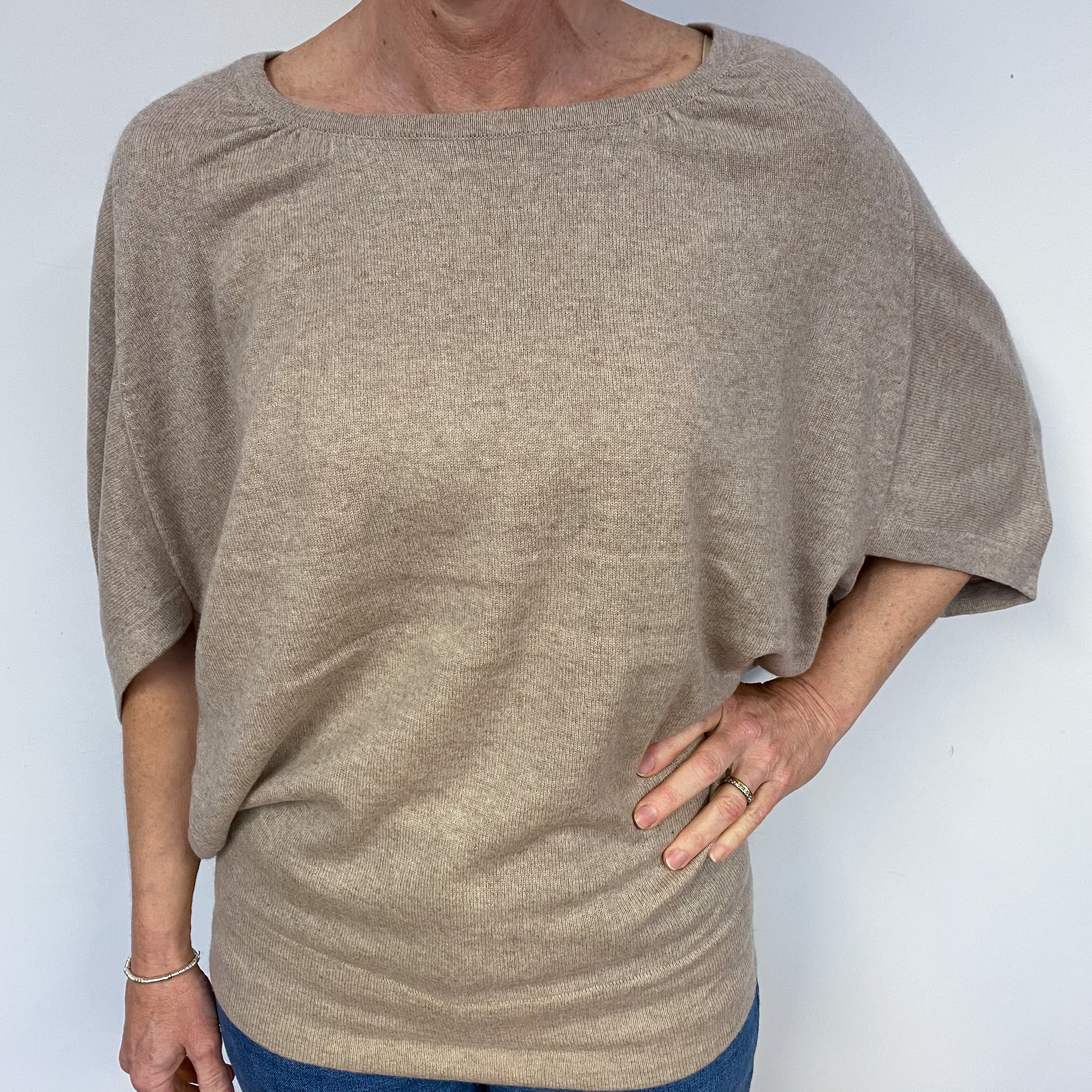 Fawn Slouchy Bat Wing Crew Neck Jumper Medium