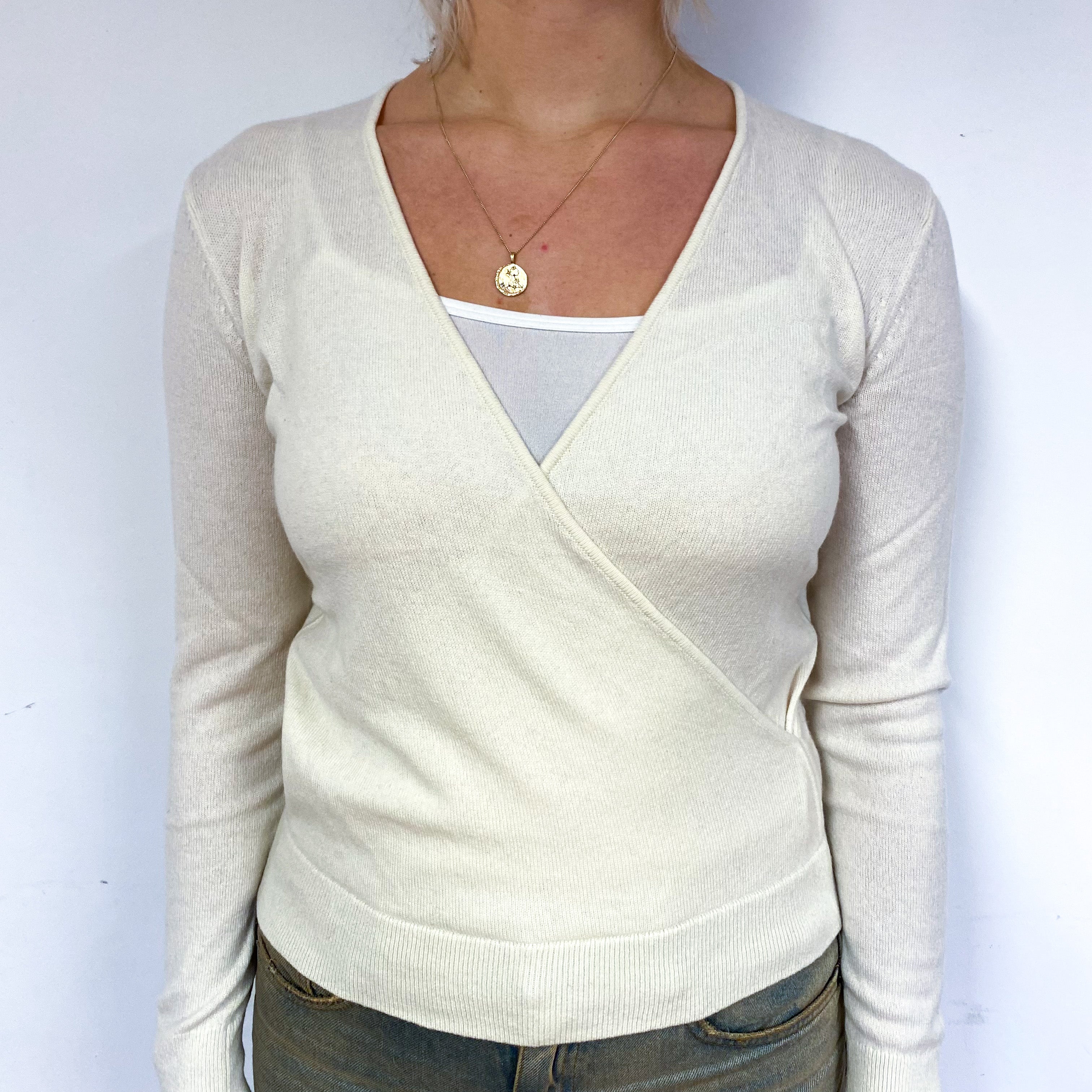 Cream Cross-Over Cashmere V-Neck Jumper Small