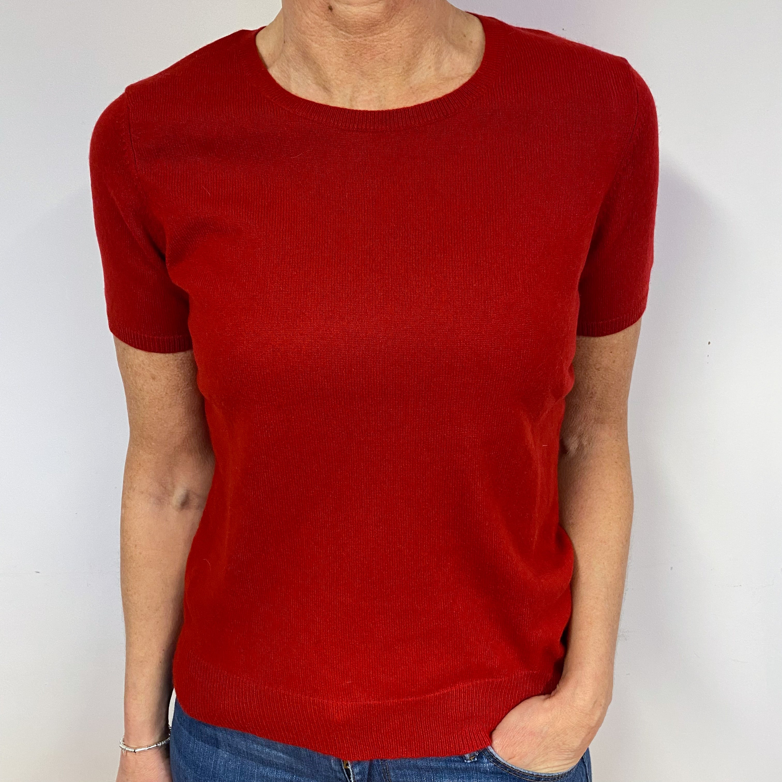 Post Box Red Cashmere Short Sleeved Jumper Medium