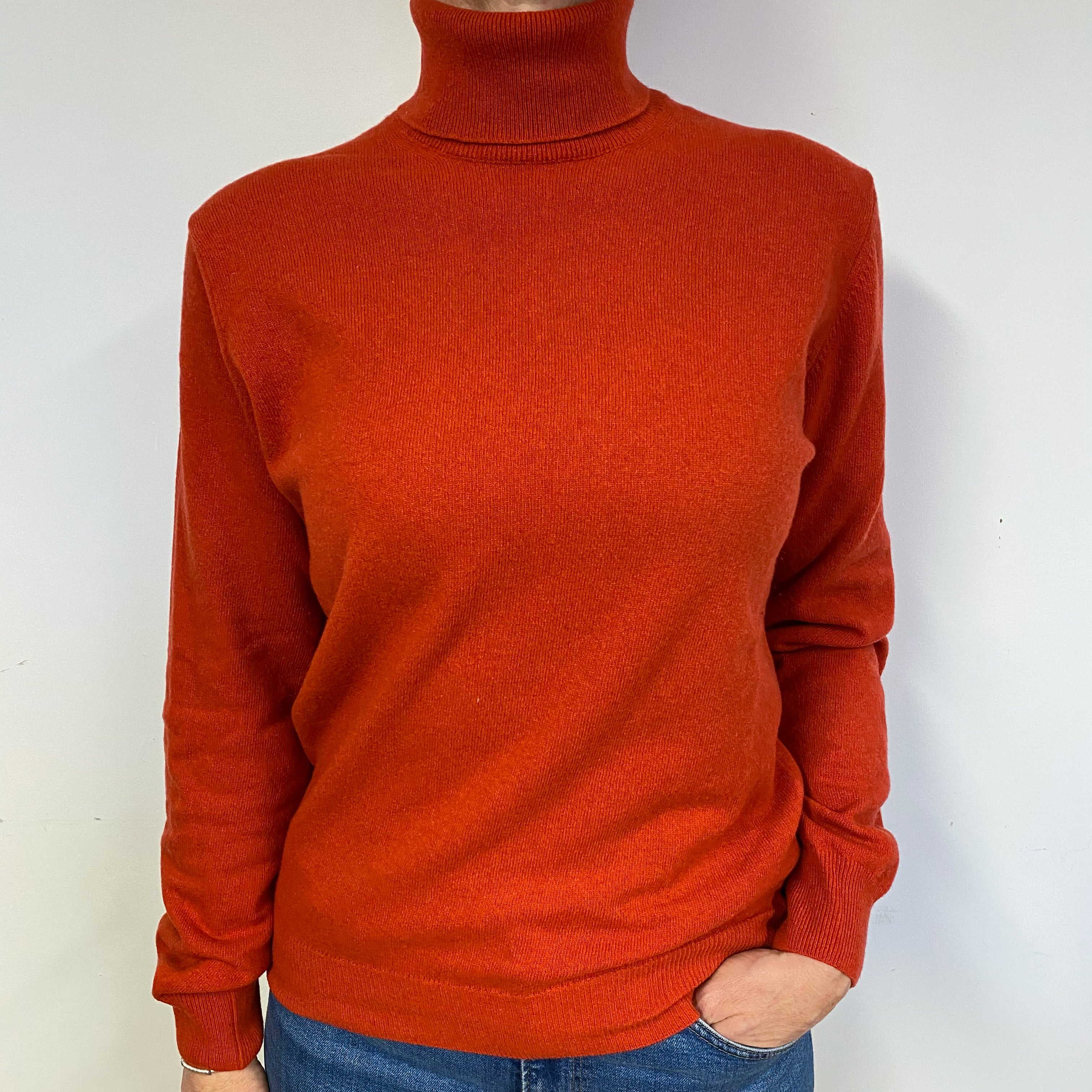 New Italian Burnt Orange Unisex Polo Neck Jumper Small-Extra Large