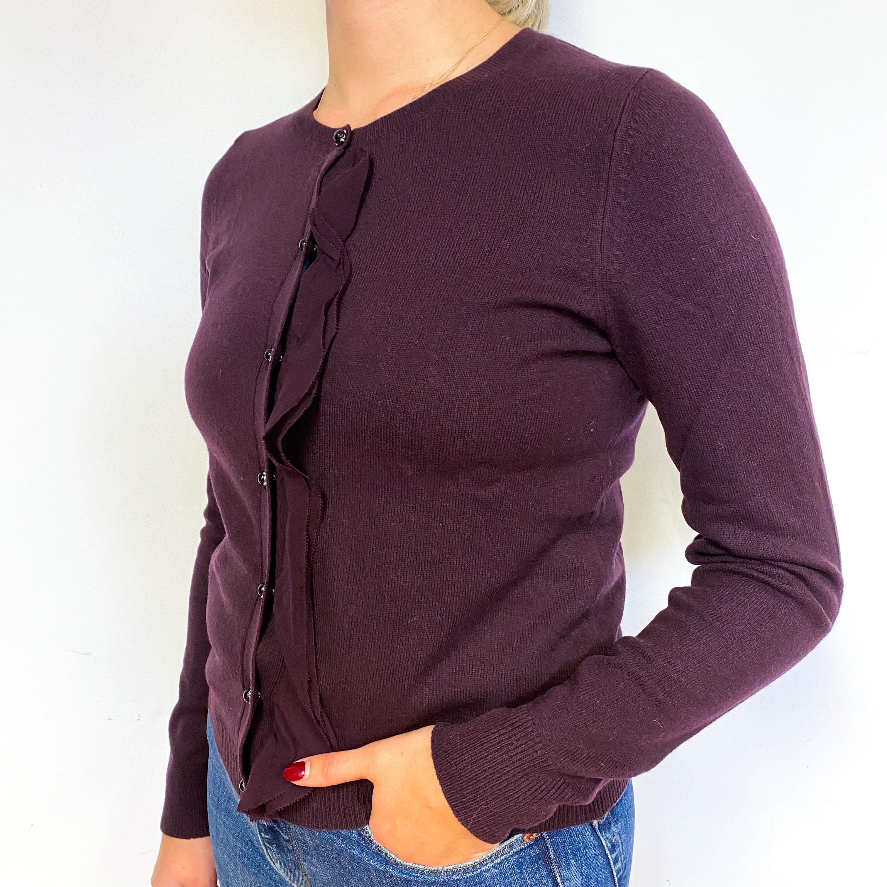 Aubergine Crew Neck Cardigan Small