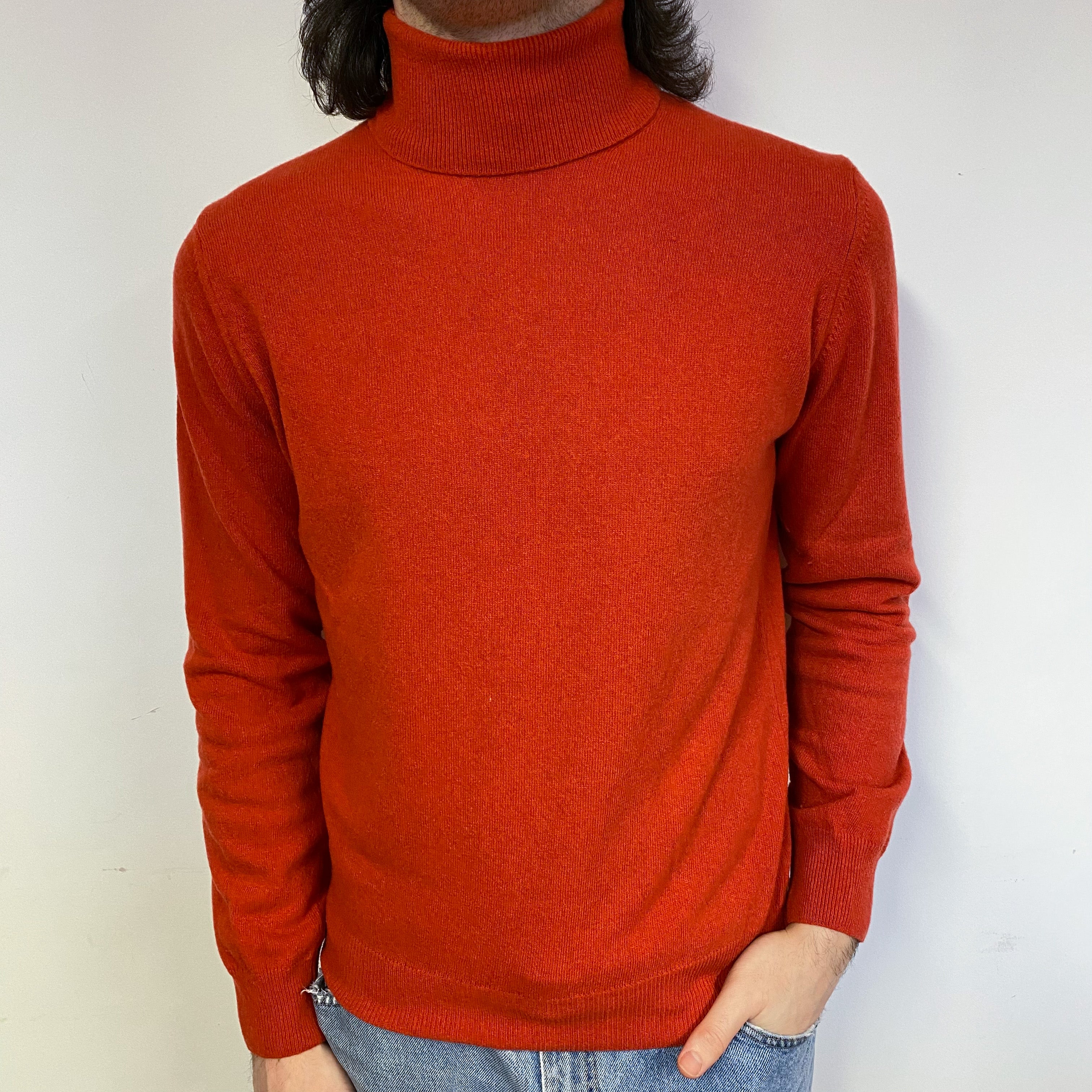 New Italian Burnt Orange Unisex Polo Neck Jumper Small-Extra Large