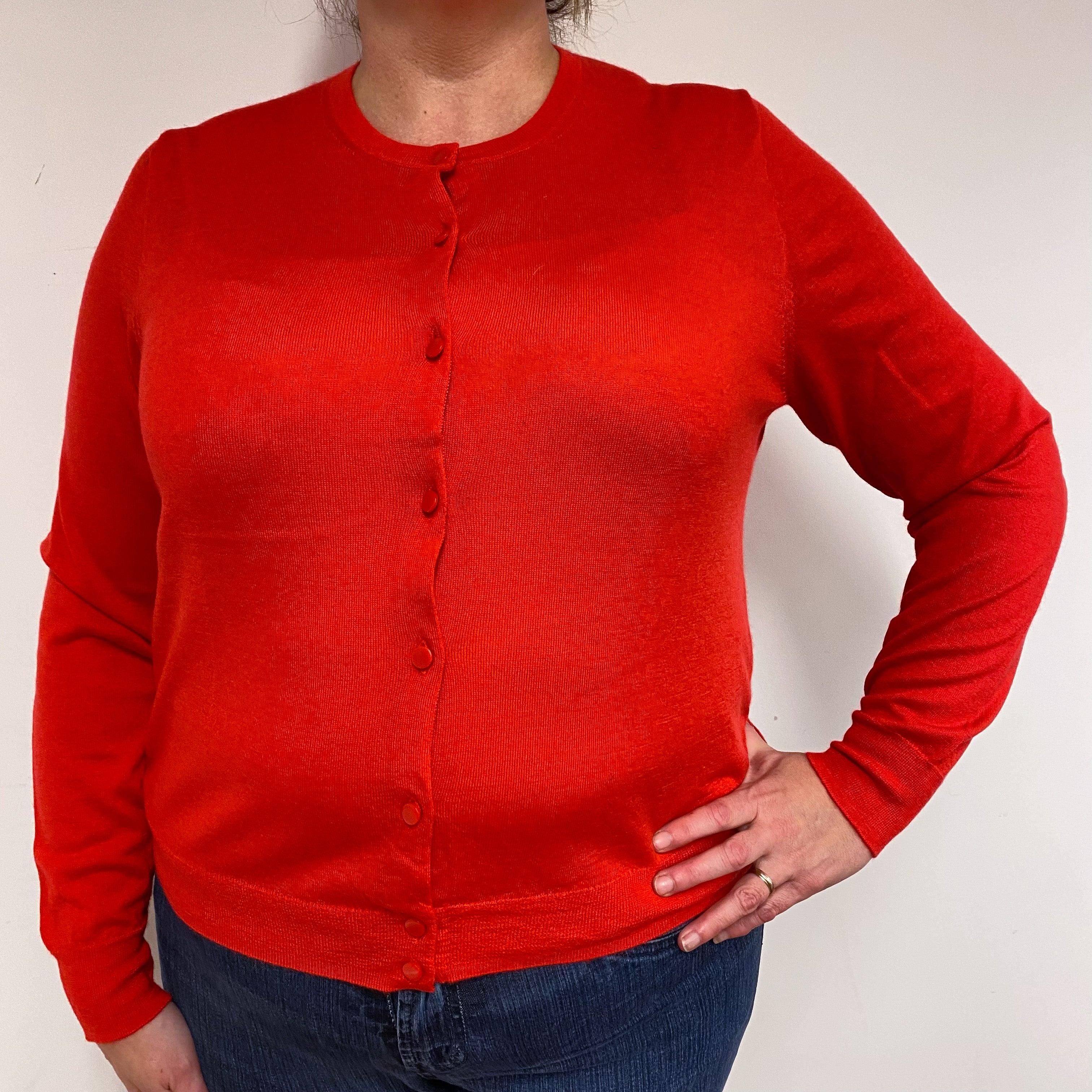 Tomato Red Crew Neck Cardigan Extra Large